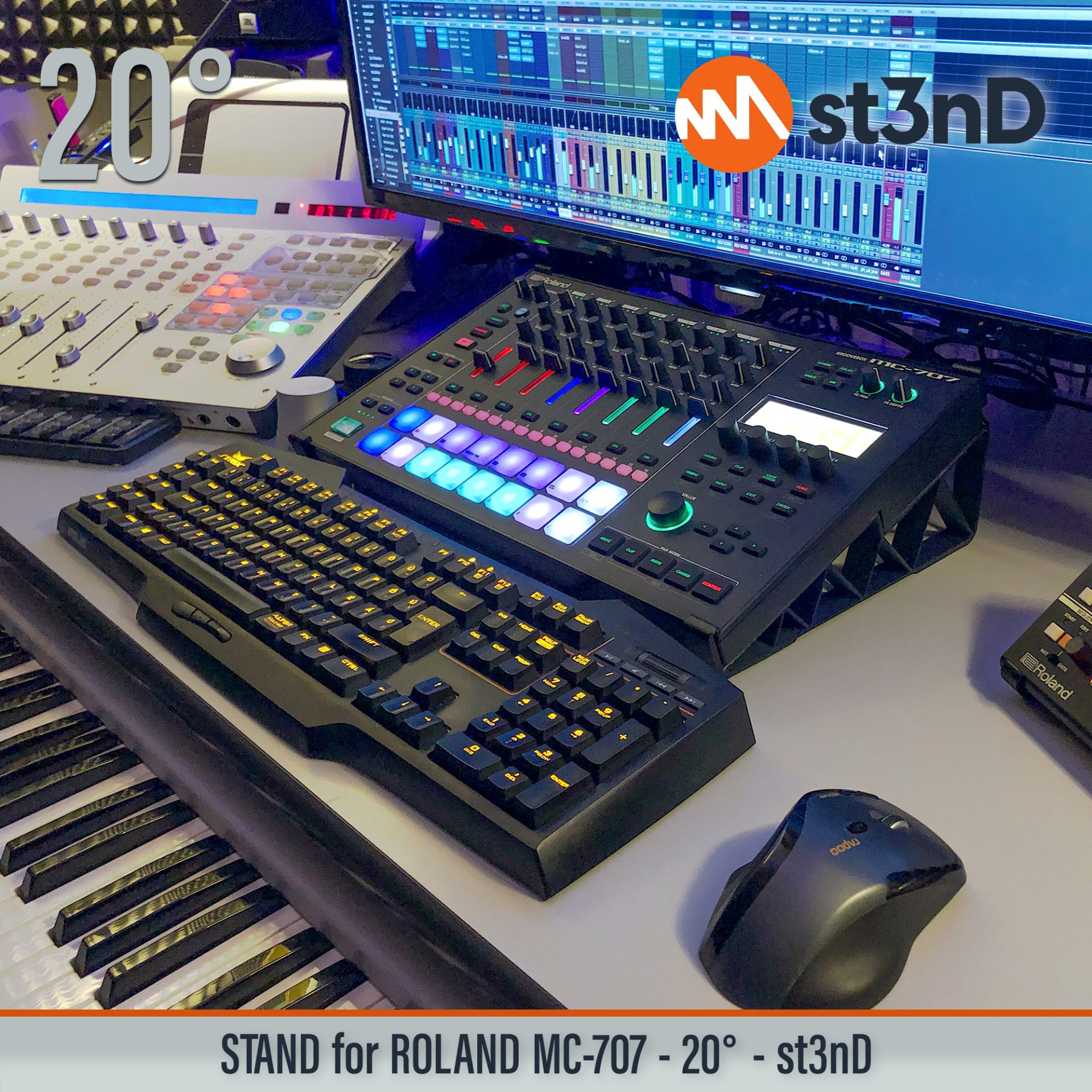 aira controller drum machine Mc 707 portable roland roland mc 707 sequencer st3nD stand studio equipment sturdy tilted roland drum machine