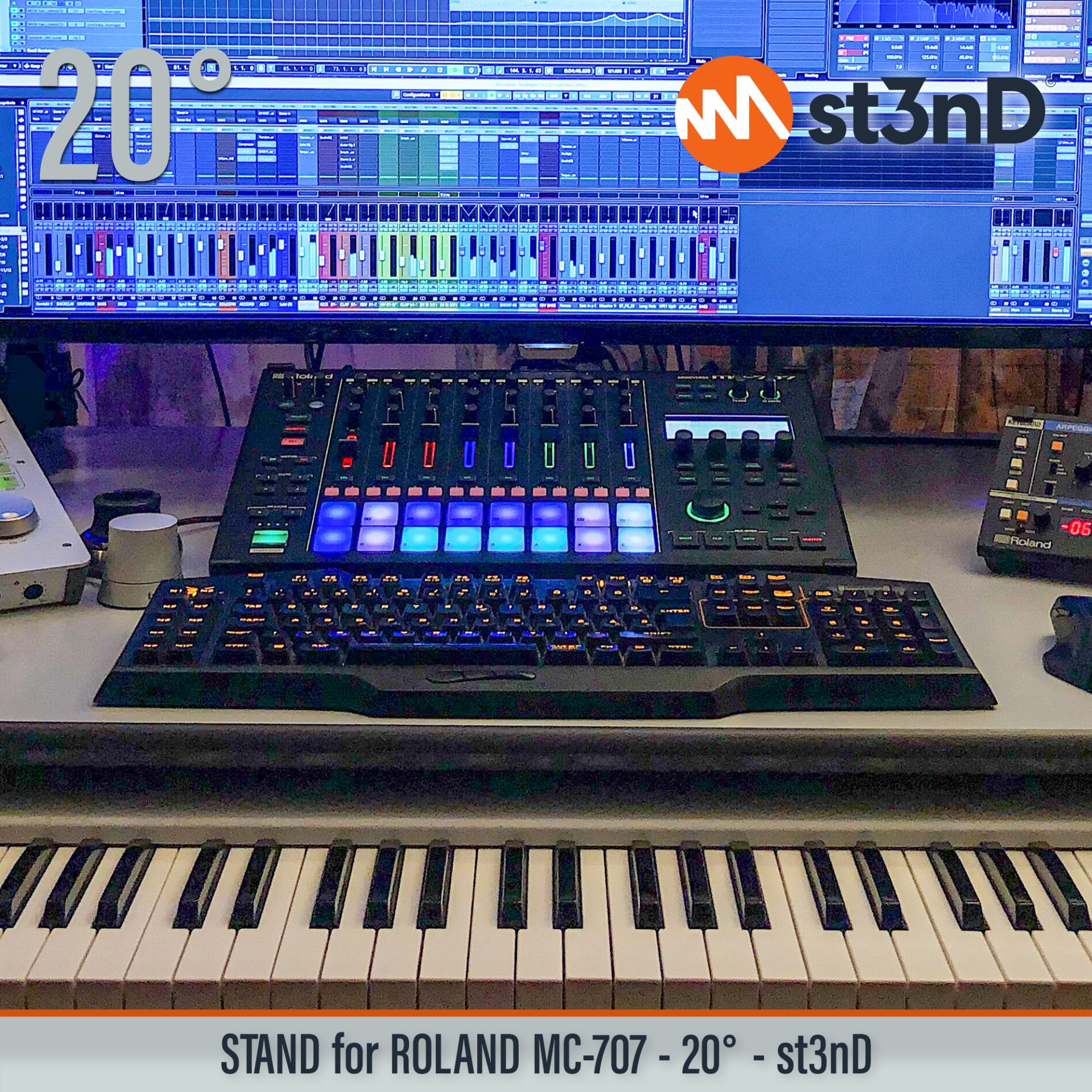 aira controller drum machine Mc 707 portable roland roland mc 707 sequencer st3nD stand studio equipment sturdy tilted roland drum machine