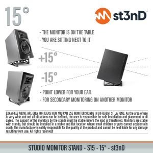 st3nD Studio Monitor Stand 15 degree, desktop/shelf for musicians, producers, DJs (home studio)