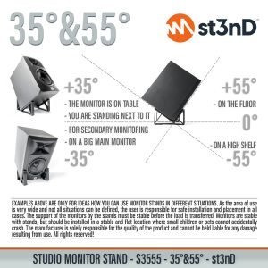 st3nD Studio Monitor Stand 35 degree-55 degree desktop/shelf for musicians, producers, DJs (home studio)