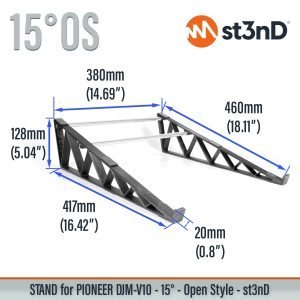 With dimensions of the st3nD 3D printed stand for Pioneer DJ Djm-v10 Stand, 15 degree, open style