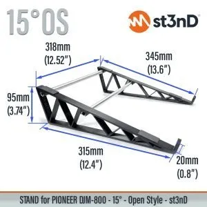 With dimensions of the st3nD 3D printed stand for Pioneer DJ DJM-800, 15 degree, open style
