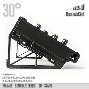 st3nD 3D printed stand for Roland Boutique Synths, 30 degree, alternate product photo (home studio)
