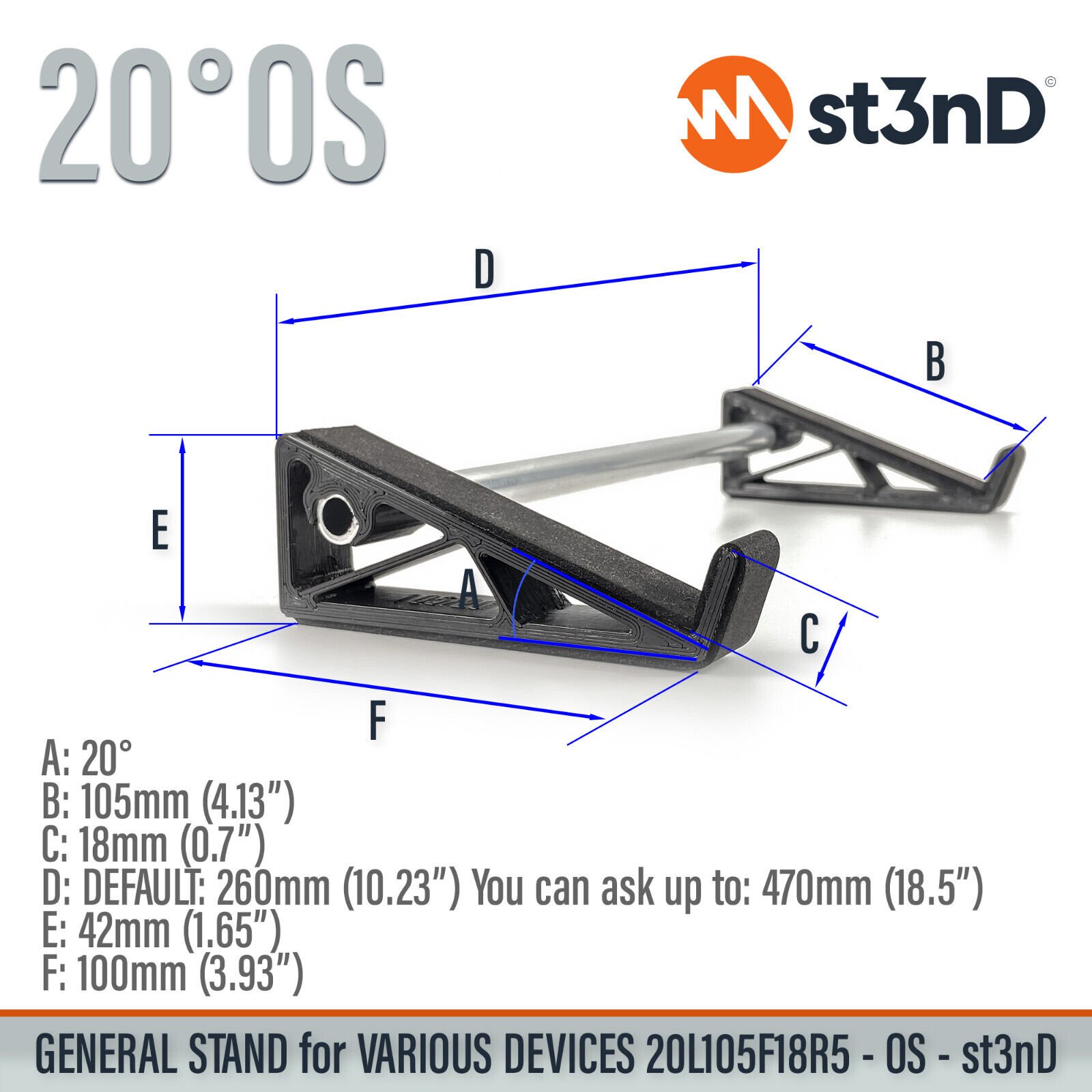 UNIVERSAL STAND for SYNTHS / CONTROLLERS / FX - 20° - Open Style - 20L105F18R5