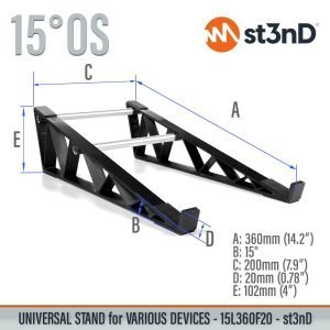 With dimensions of the st3nD universal 3D printed stand for Synths / Controllers / FX, 15 degree, open style, 15L360F20 (Allen Heat Xone