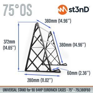 With dimensions of the st3nD universal 3D printed stand for 9U 84hp Eurorack Cases, 75 degree, 75L380F60