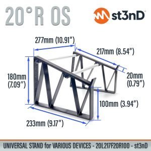 With dimensions of the st3nD universal 3D printed stand for Synths / Controllers / FX, 20 degree, raised, open style, 20l217f20r100