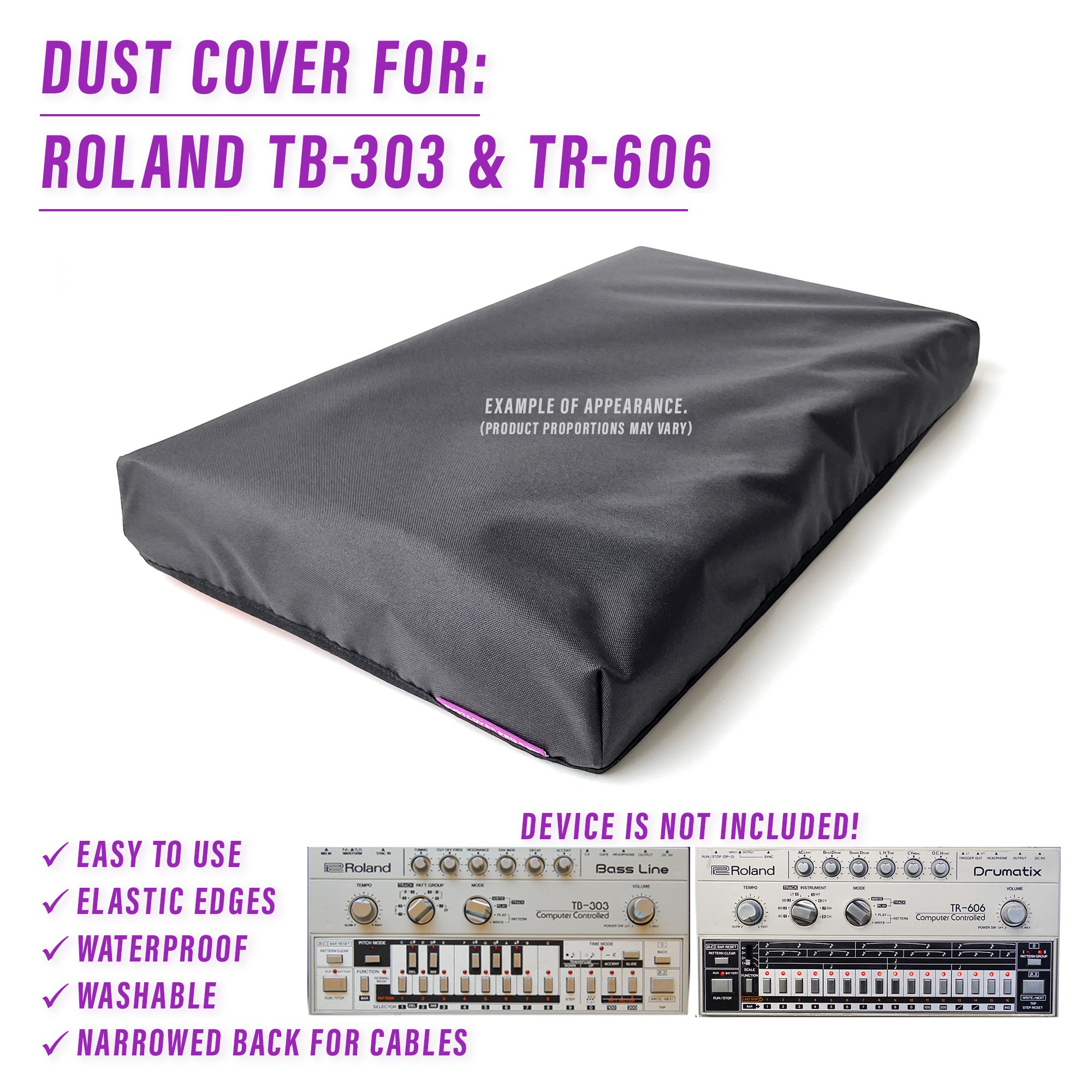 dust cover dustcover dustcoverpro elastic Roland TR-606 synth protection water resistant waterproof Roland Tb-303 tb 303 tr 606