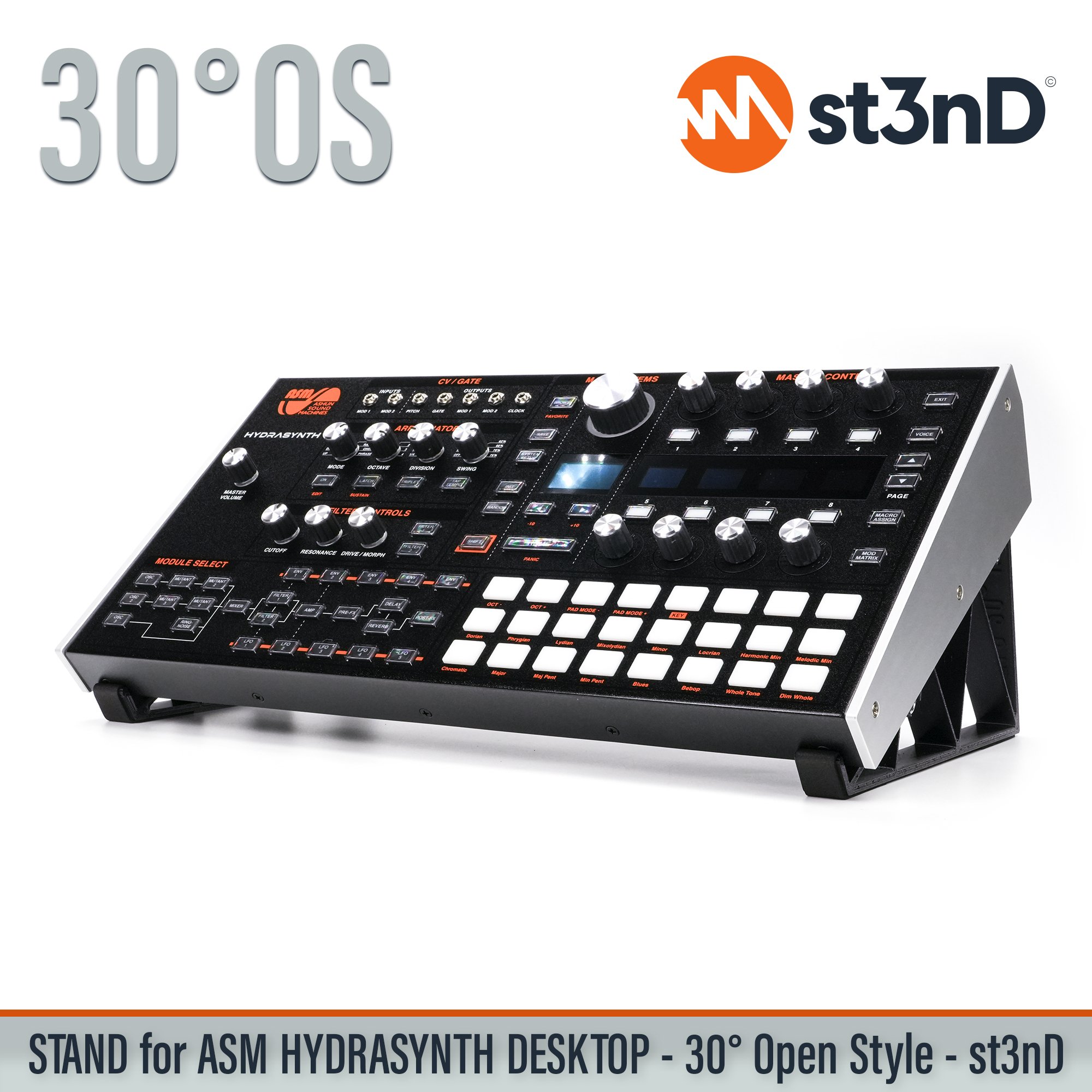 ASM HYDRASYNTH DESKTOP digital synth portable semi modular st3nD stable stand strong sturdy tilted