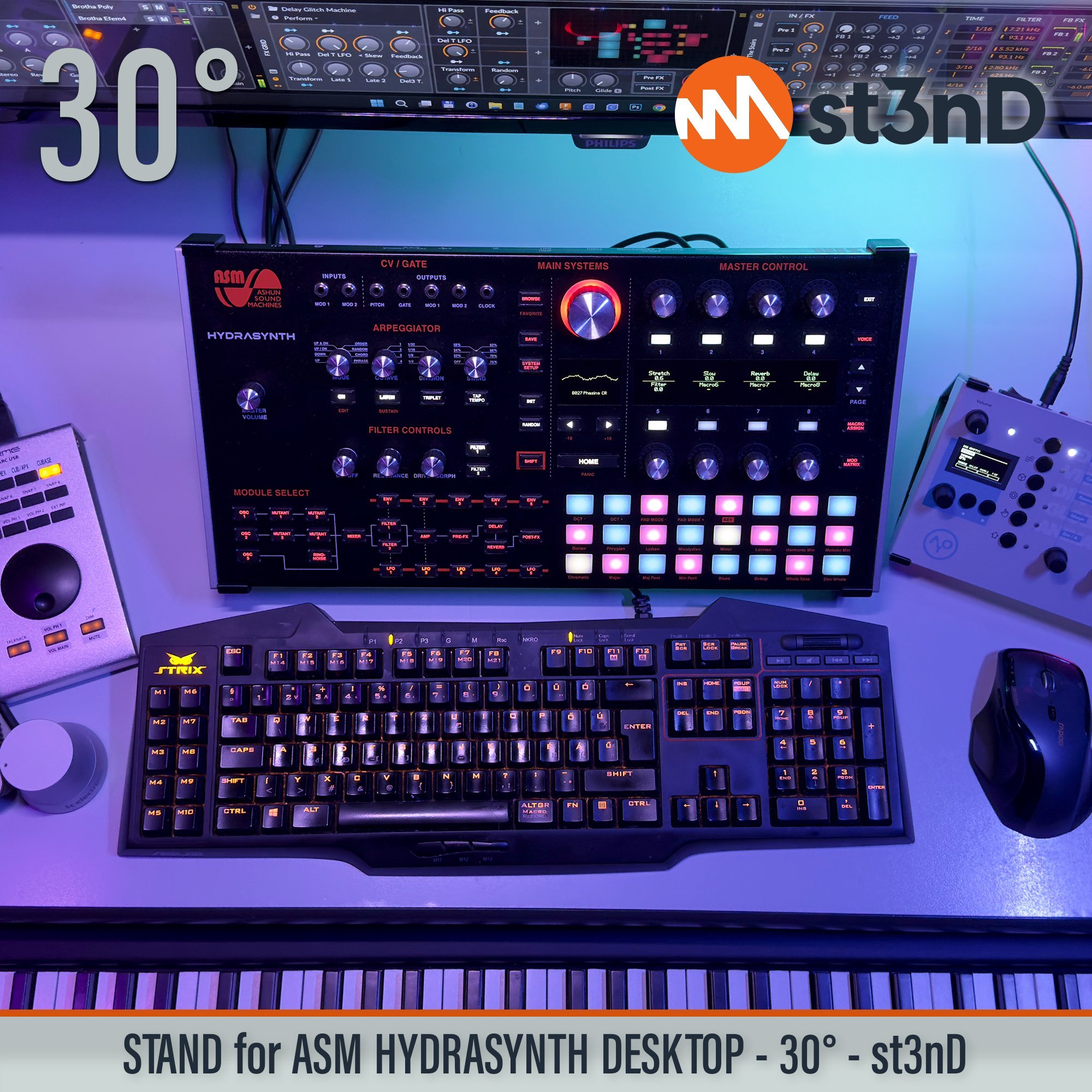 ASM HYDRASYNTH DESKTOP digital synth portable semi modular st3nD stable stand strong sturdy tilted