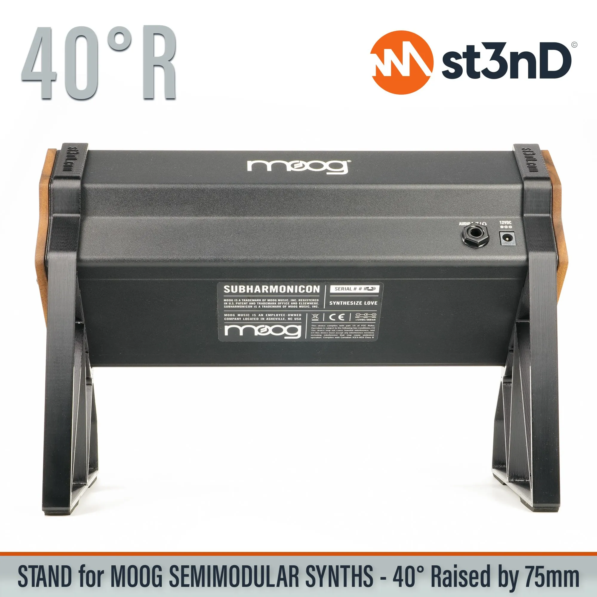 analog synth Dfam Mother 32 MOOG moog doube stand two tier stand Moog SemiModular Mother 32 Moog Dfam portable semi modular Spectravox st3nD stable stand strong sturdy Subharmonicon tilted