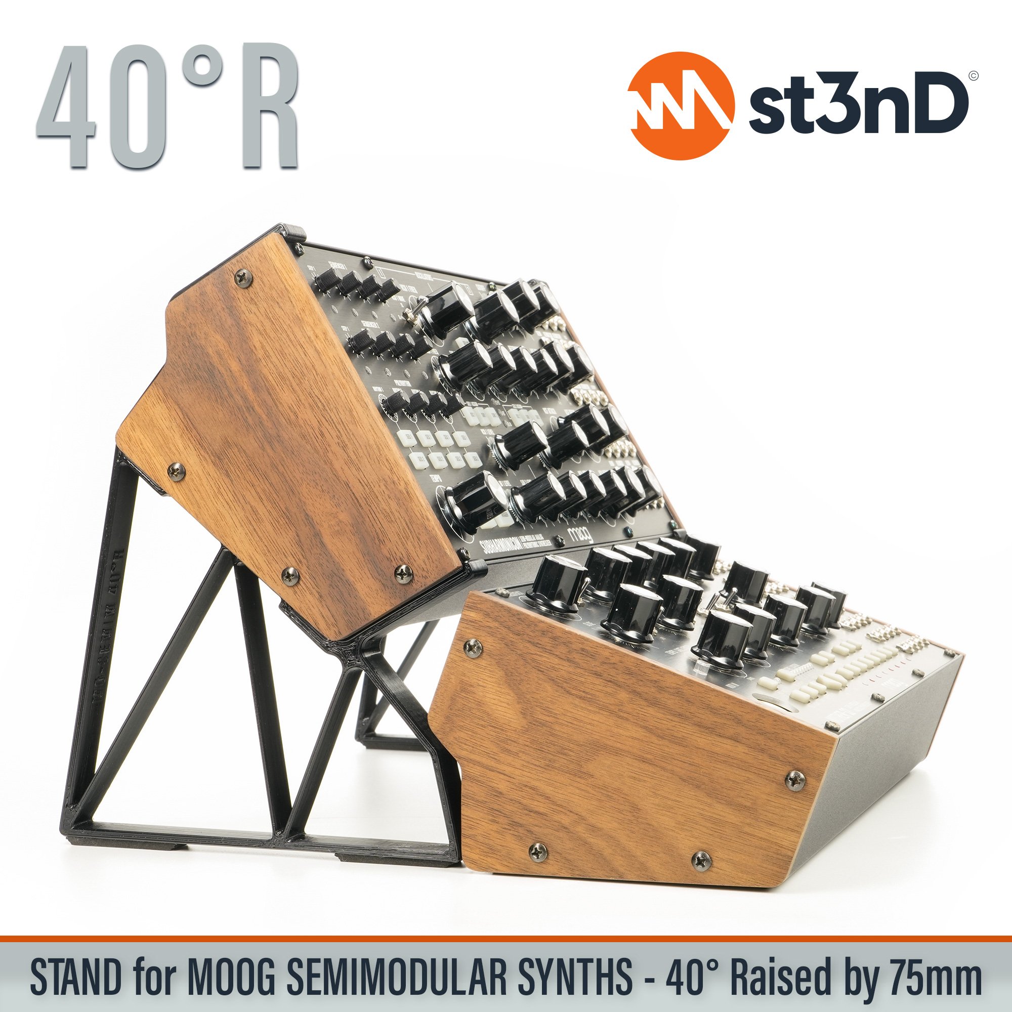 analog synth Dfam Mother 32 MOOG moog doube stand two tier stand Moog SemiModular Mother 32 Moog Dfam portable semi modular Spectravox st3nD stable stand strong sturdy Subharmonicon tilted