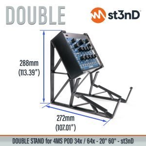 With dimensions of the st3nD double 3D printed stand for 4MS POD 34X / 64X (20 degree and 60 degree)