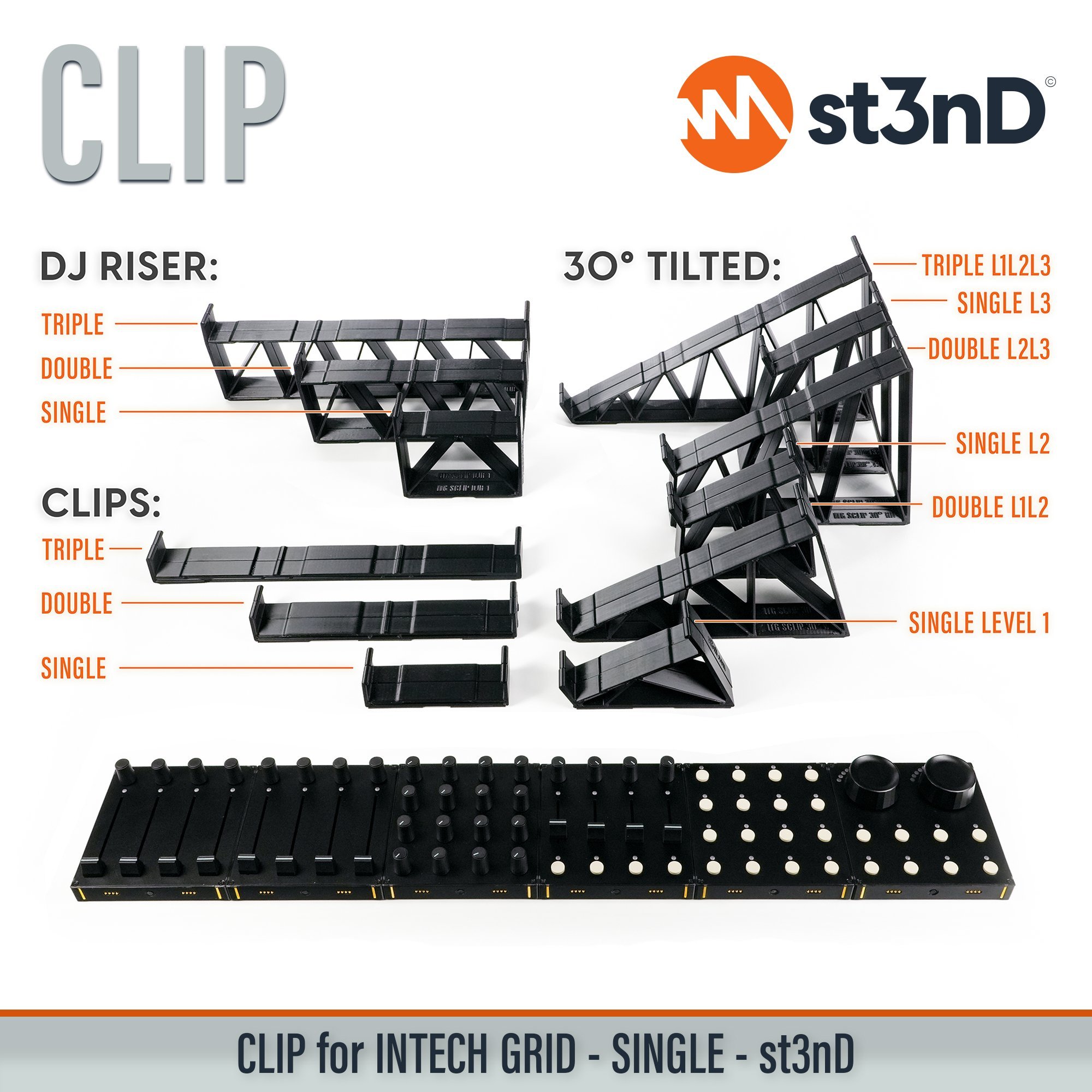 BU18 dj equipment EF44 EN16 INTECH GRID INTECH STUDIO GRID midi controller PBF4 PO16 portable st3nD stable stand strong sturdy synth accessory TEK2 tilted VSN1