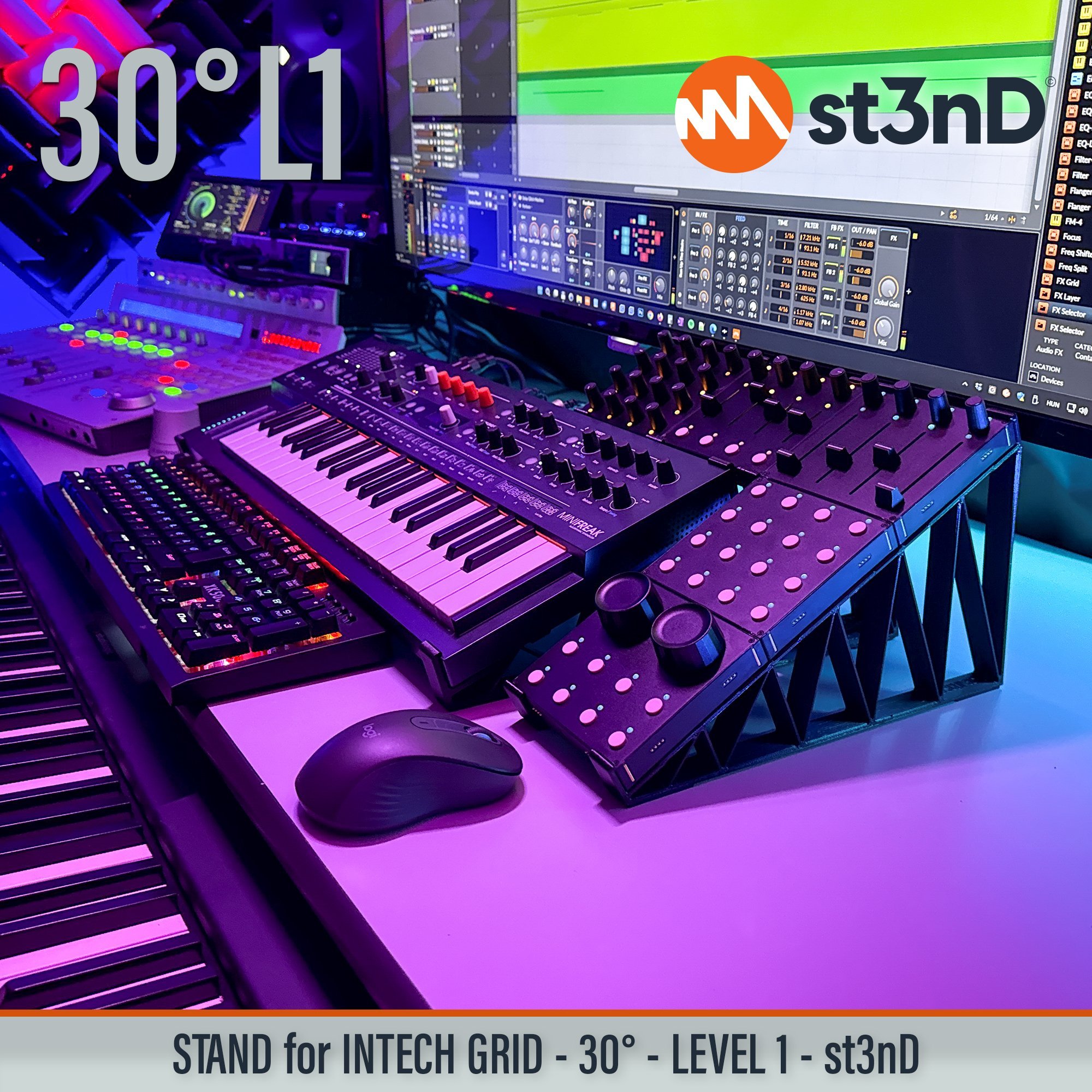 portable st3nD stable stand strong sturdy synth accessory tilted INTECH STUDIO GRID INTECH GRID MIDI CONTROLLER PBF4 EN16 TEK2 PO16 BU18 EF44 VSN1