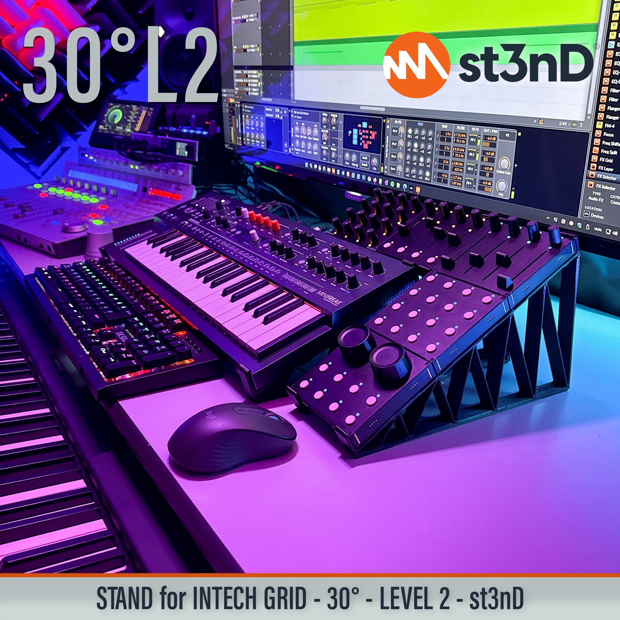 BU18 EF44 EN16 INTECH GRID INTECH STUDIO GRID midi controller PBF4 PO16 portable st3nD stable stand strong sturdy synth accessory TEK2 tilted VSN1