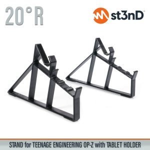 Close-up of the legs of the st3nD 3D printed stand for Teenage Engineering Op-z with Tablet Holder, 20 degree, raised by 40 mm