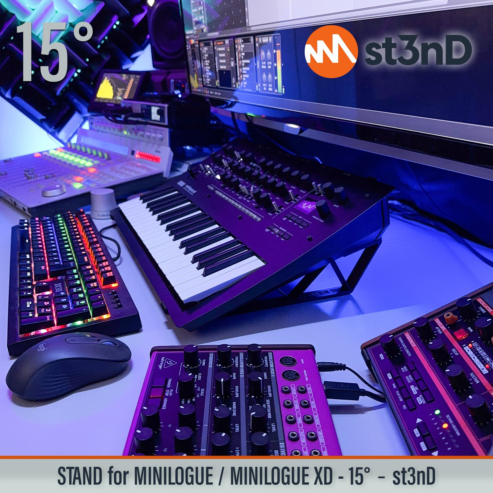 desktop stand desktop synth korg Korg MINILOGUE XD korg synth korg synth accessory Minilogue XD music production sequencer st3nD stand strong studio gear sturdy