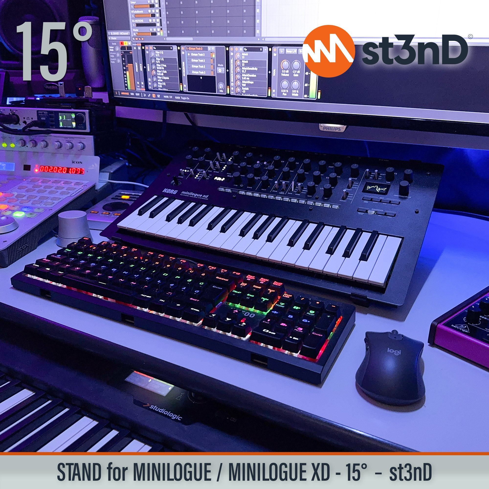 desktop stand desktop synth korg Korg MINILOGUE XD korg synth korg synth accessory Minilogue XD music production sequencer st3nD stand strong studio gear sturdy