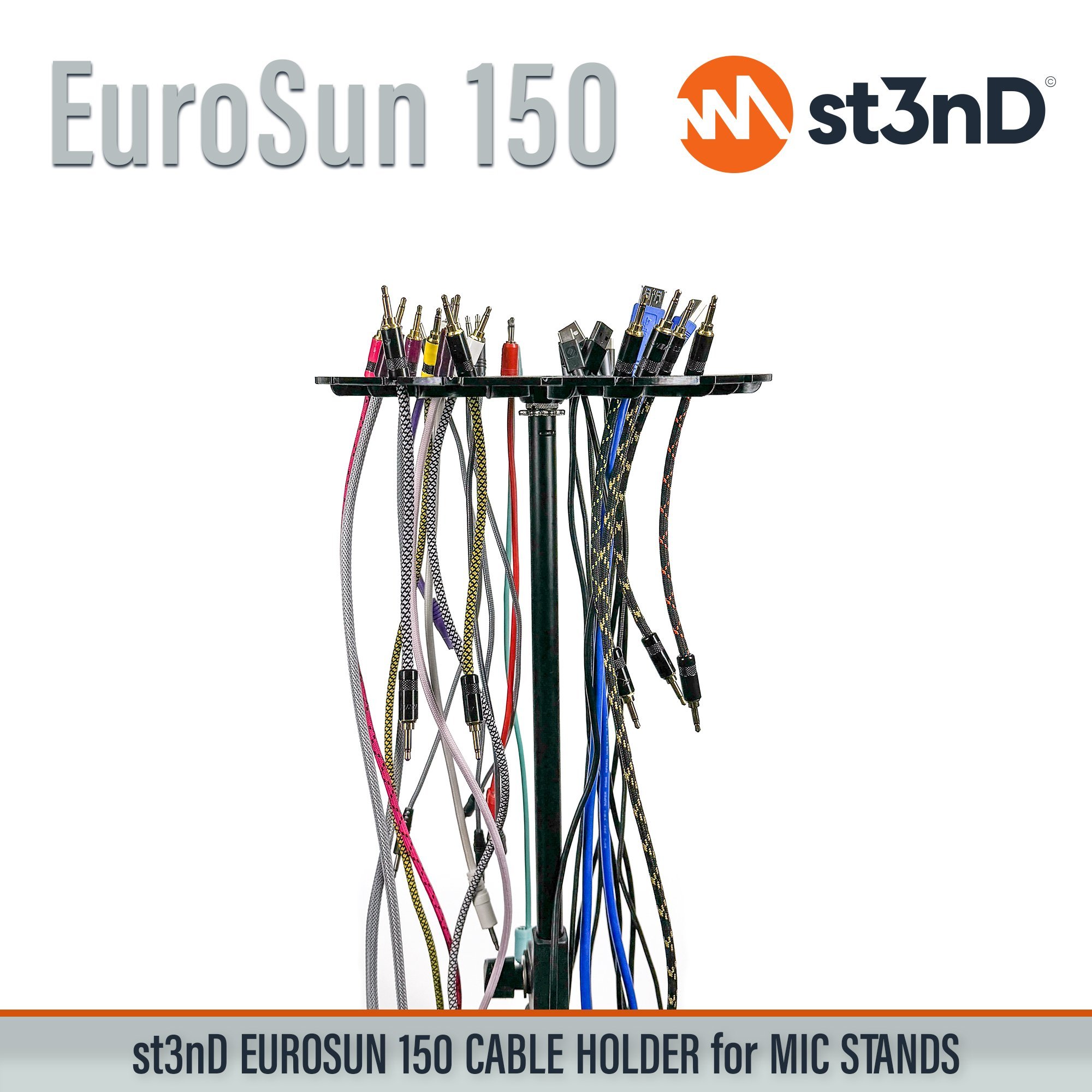 st3nD strong synth accessories portable EuroSun EuroSun 150 cable holder eurorack patch cables patch cable holder audio cable holder midi cable holder eurorack synth accessories Micro USB Mini USB USB-A USB-B USB-C cables Microphone cables Audio and adapter cables st3nD EuroSun TR and TRS cables Microphone Stand