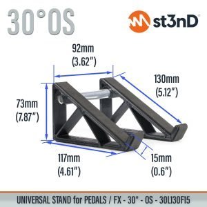 With dimensions of the st3nD universal 3D printed stand for Pedals / FX, 30 degree OS, 30l130f15w92 (Eventide H9)