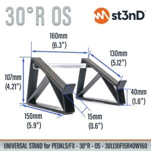 With dimensions of the st3nD universal 3D printed stand for Pedals / FX, 30 degreeR OS, 30l130f15r40w160 (Strymon BigSky / Eventide H90)