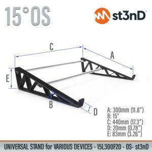 With dimensions of the st3nD universal 3D printed stand for Synths / Controllers / FX, 15 degree, open style, 15L300F20, fit for