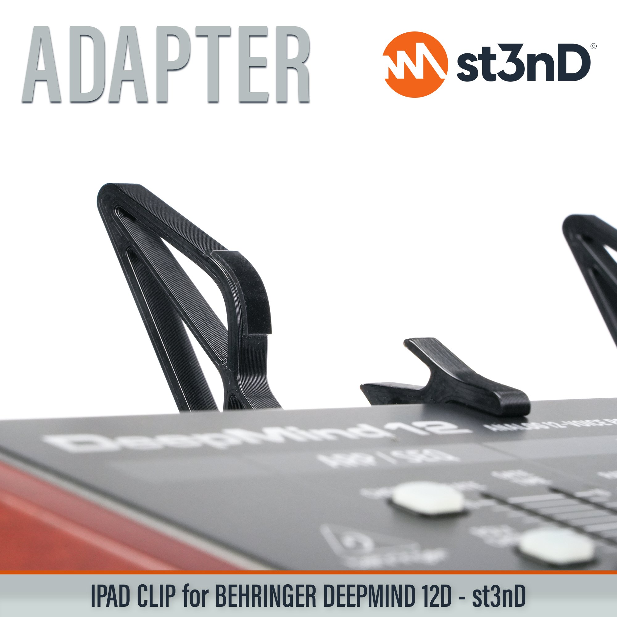 apple ipad, ipad clip, st3nD, ipad holder, behringer, behringer deepmind 12d, deepmind, synth accessory