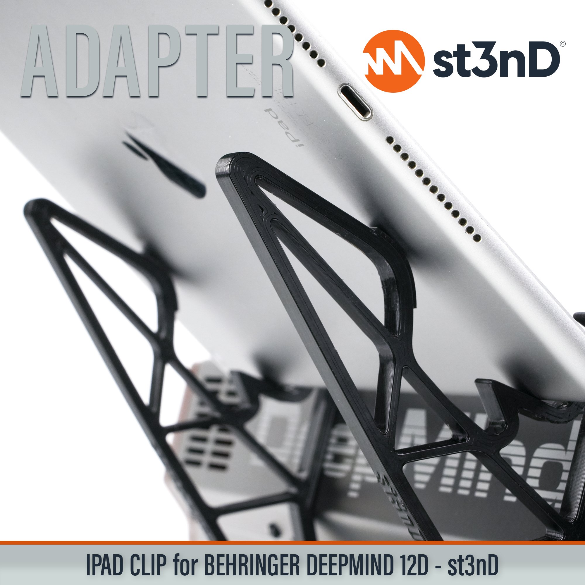 apple ipad, ipad clip, st3nD, ipad holder, behringer, behringer deepmind 12d, deepmind, synth accessory