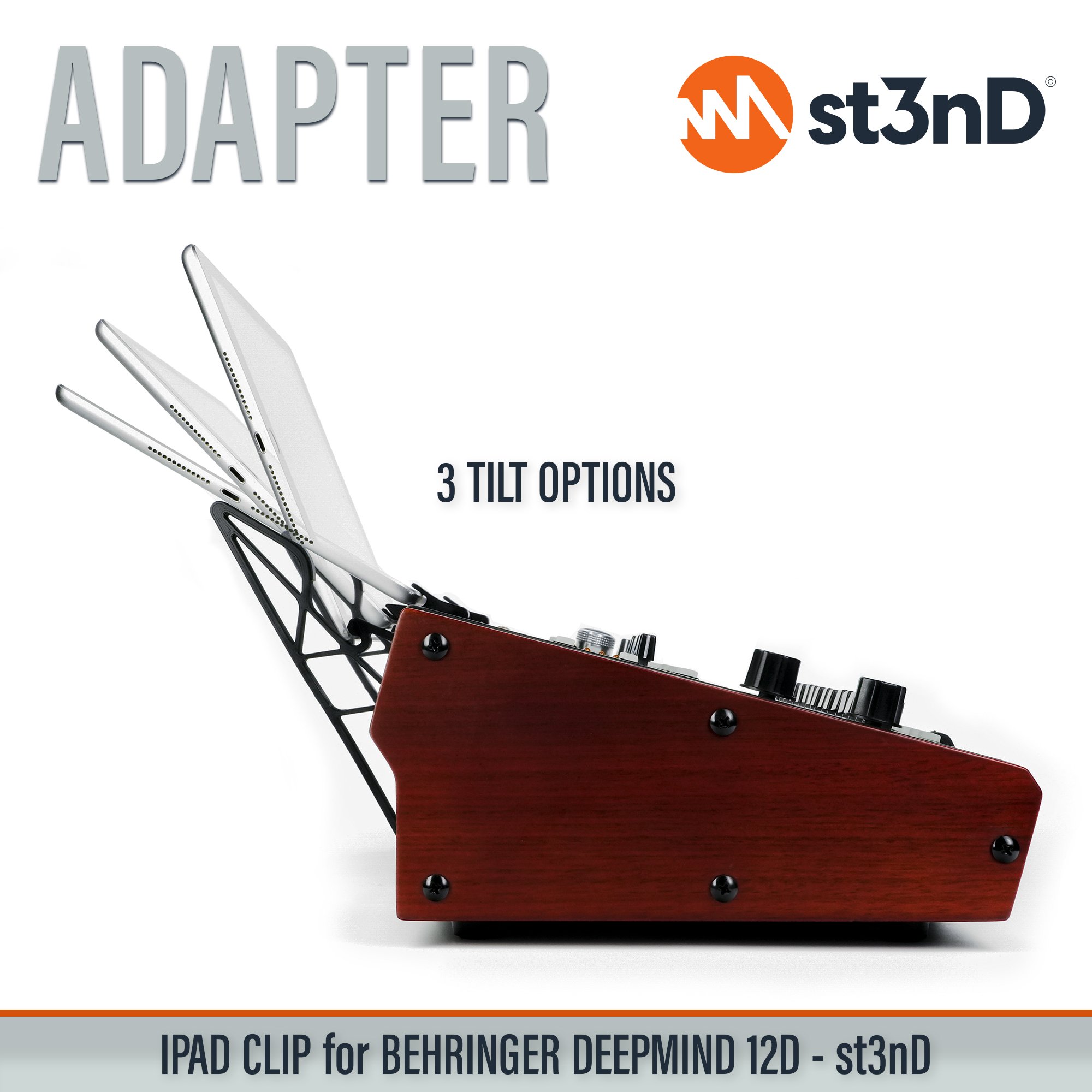 apple ipad, ipad clip, st3nD, ipad holder, behringer, behringer deepmind 12d, deepmind, synth accessory