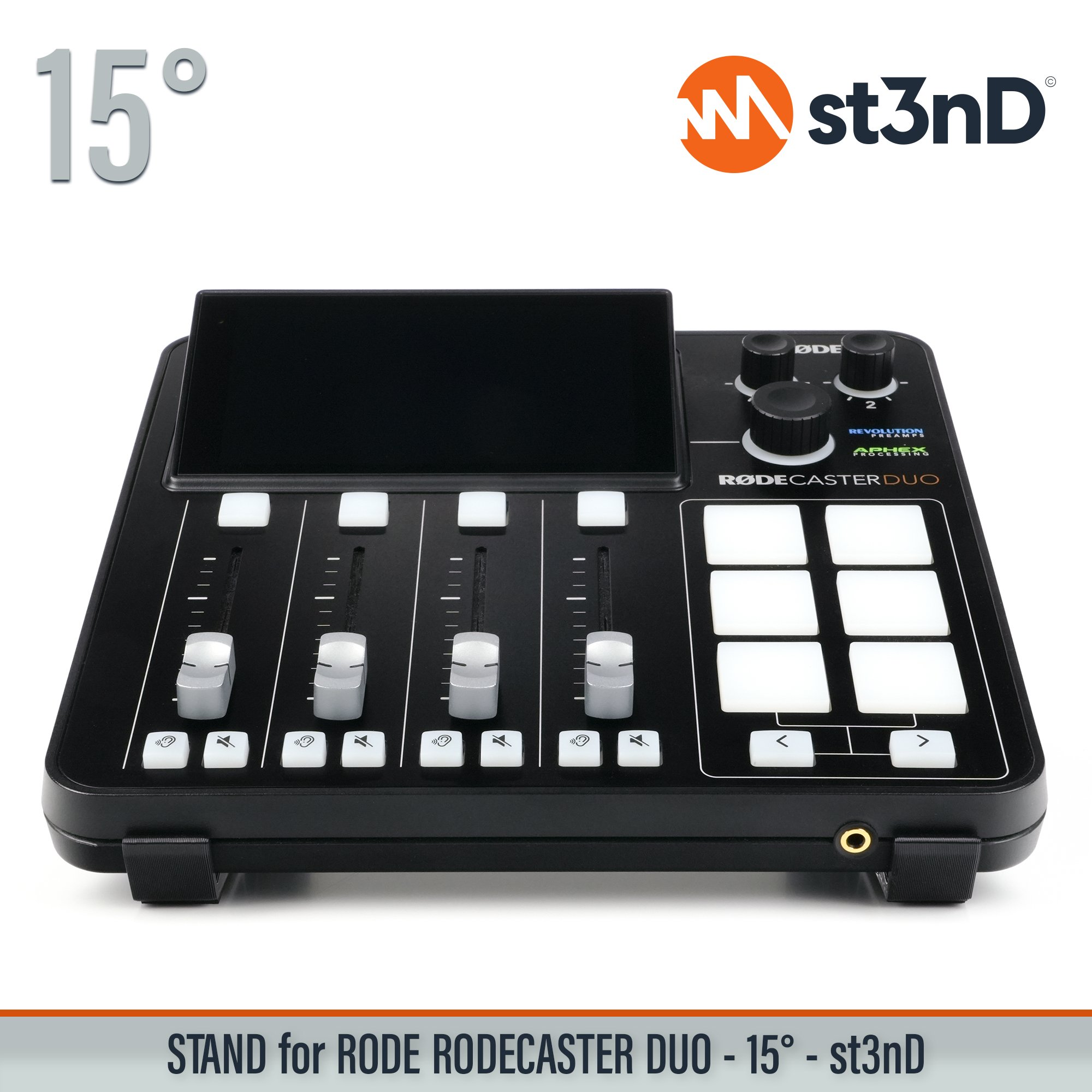 podcast mixer portable RODE rodecaster mixer st3nD stable stand strong sturdy synth accessory tilted RODE Rodecaster Duo audio interface RODECASTER DUO RODE MIXER PODCAST INTERFACE