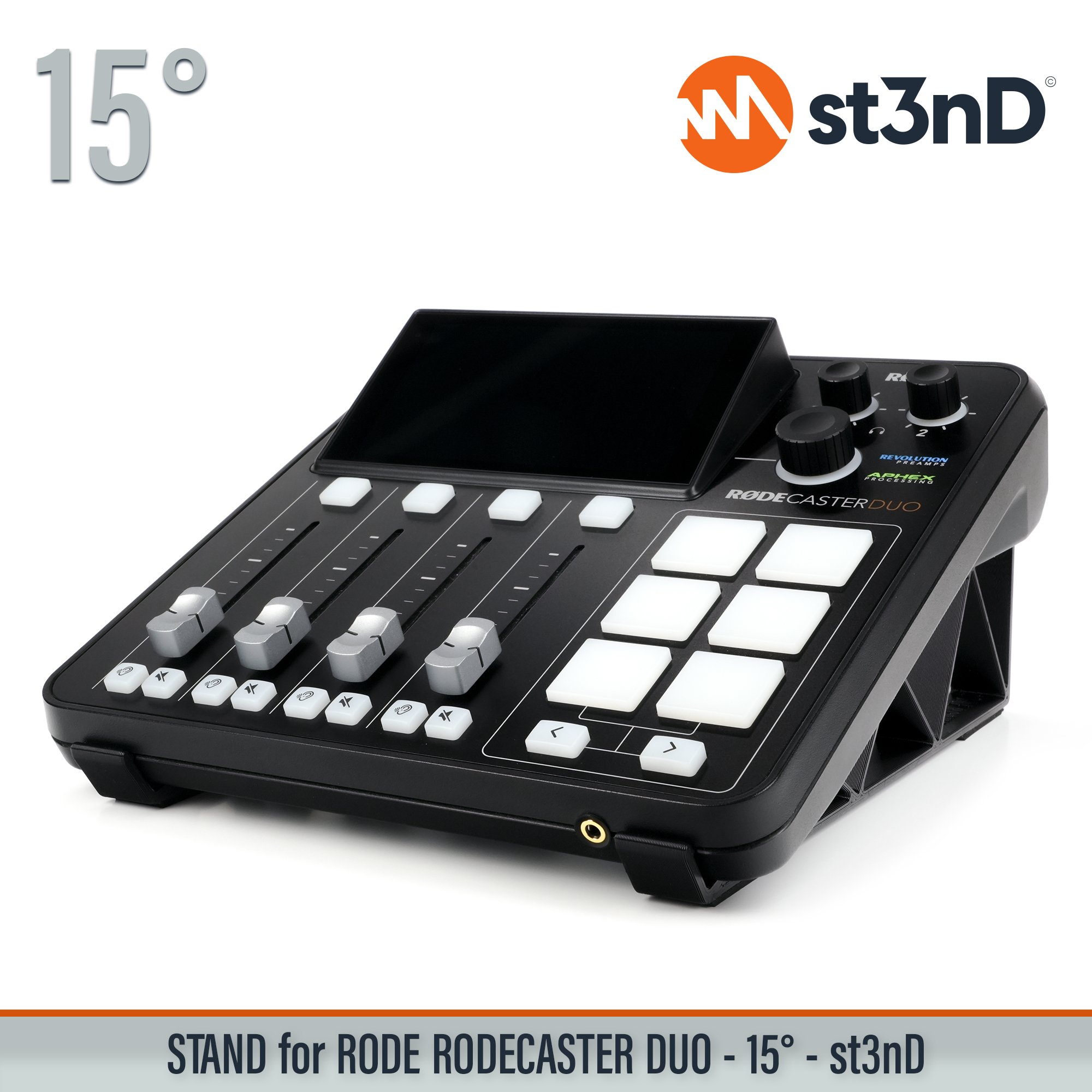 podcast mixer portable RODE rodecaster mixer st3nD stable stand strong sturdy synth accessory tilted RODE Rodecaster Duo audio interface RODECASTER DUO RODE MIXER PODCAST INTERFACE