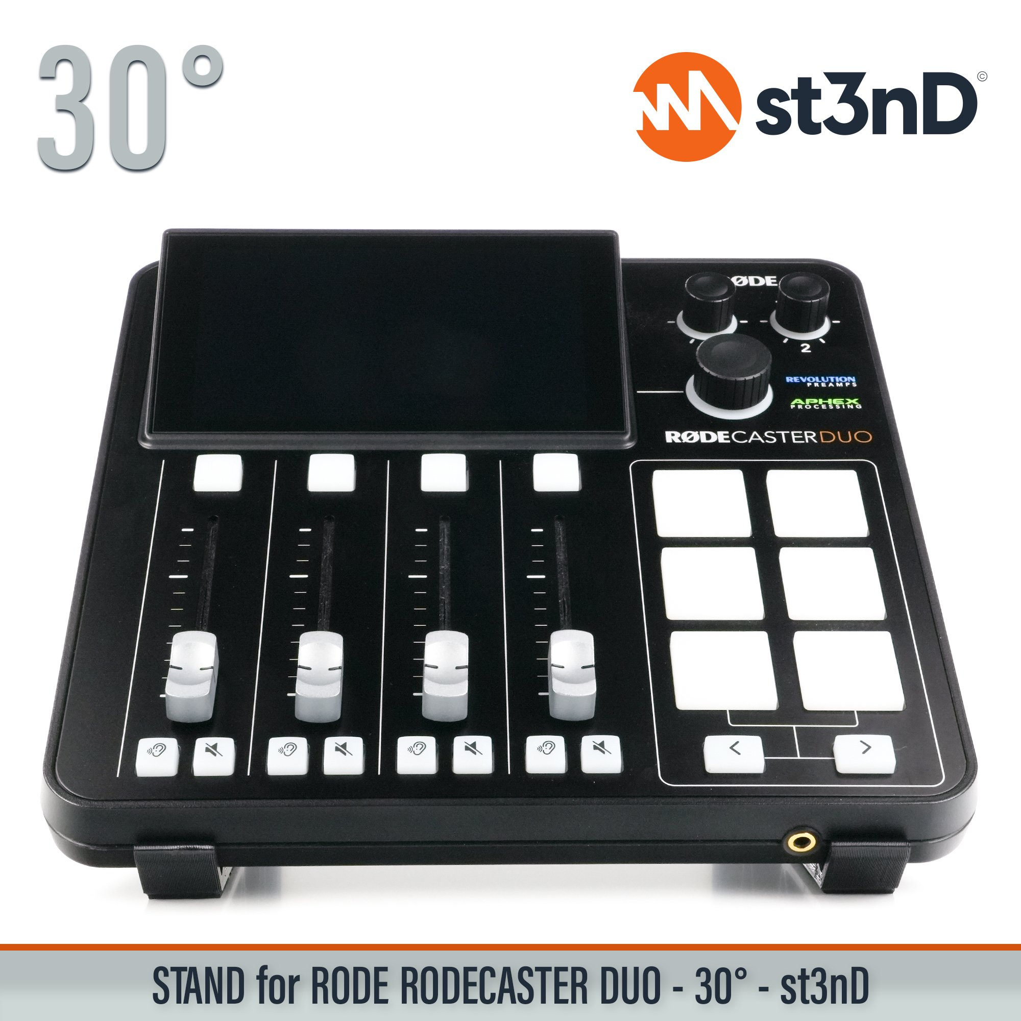 audio interface PODCAST INTERFACE podcast mixer portable RODE RODE MIXER RODE Rodecaster Duo Rodecaster Duo rodecaster mixer st3nD stable stand strong sturdy synth accessory tilted
