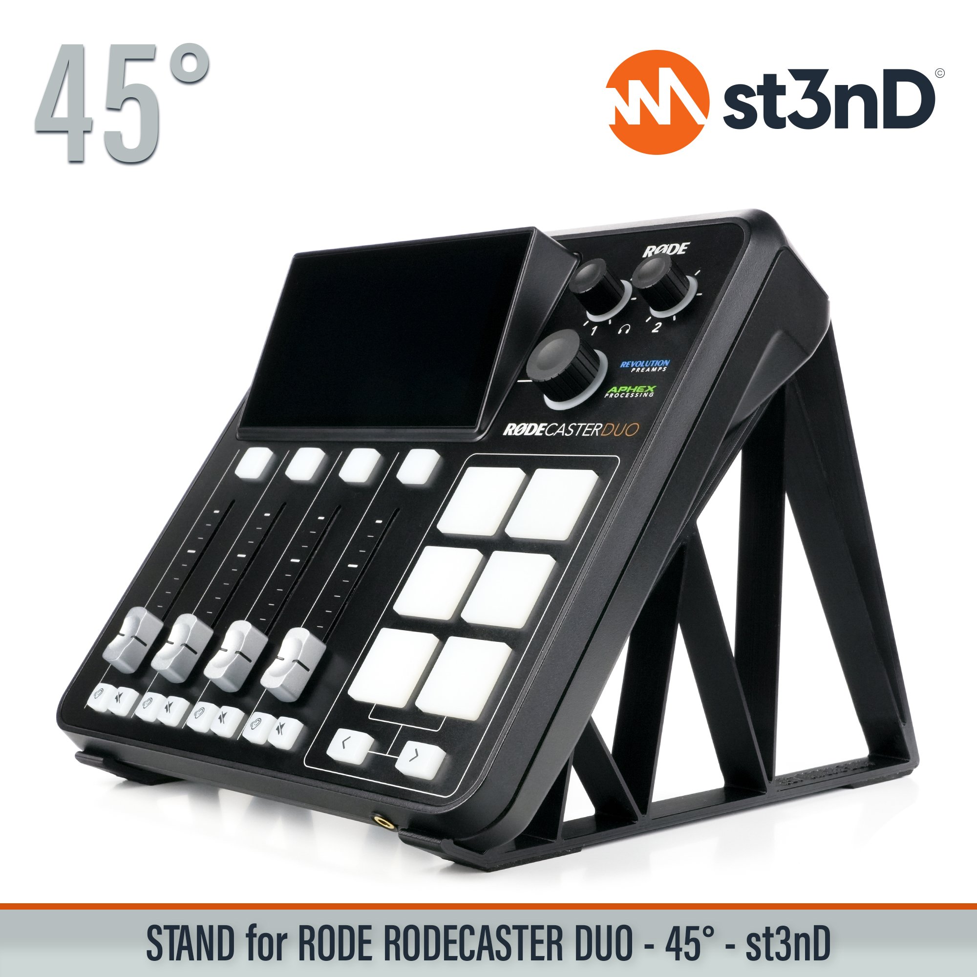 audio interface PODCAST INTERFACE podcast mixer portable RODE RODE MIXER RODE Rodecaster Duo Rodecaster Duo rodecaster mixer st3nD stable stand strong sturdy synth accessory tilted