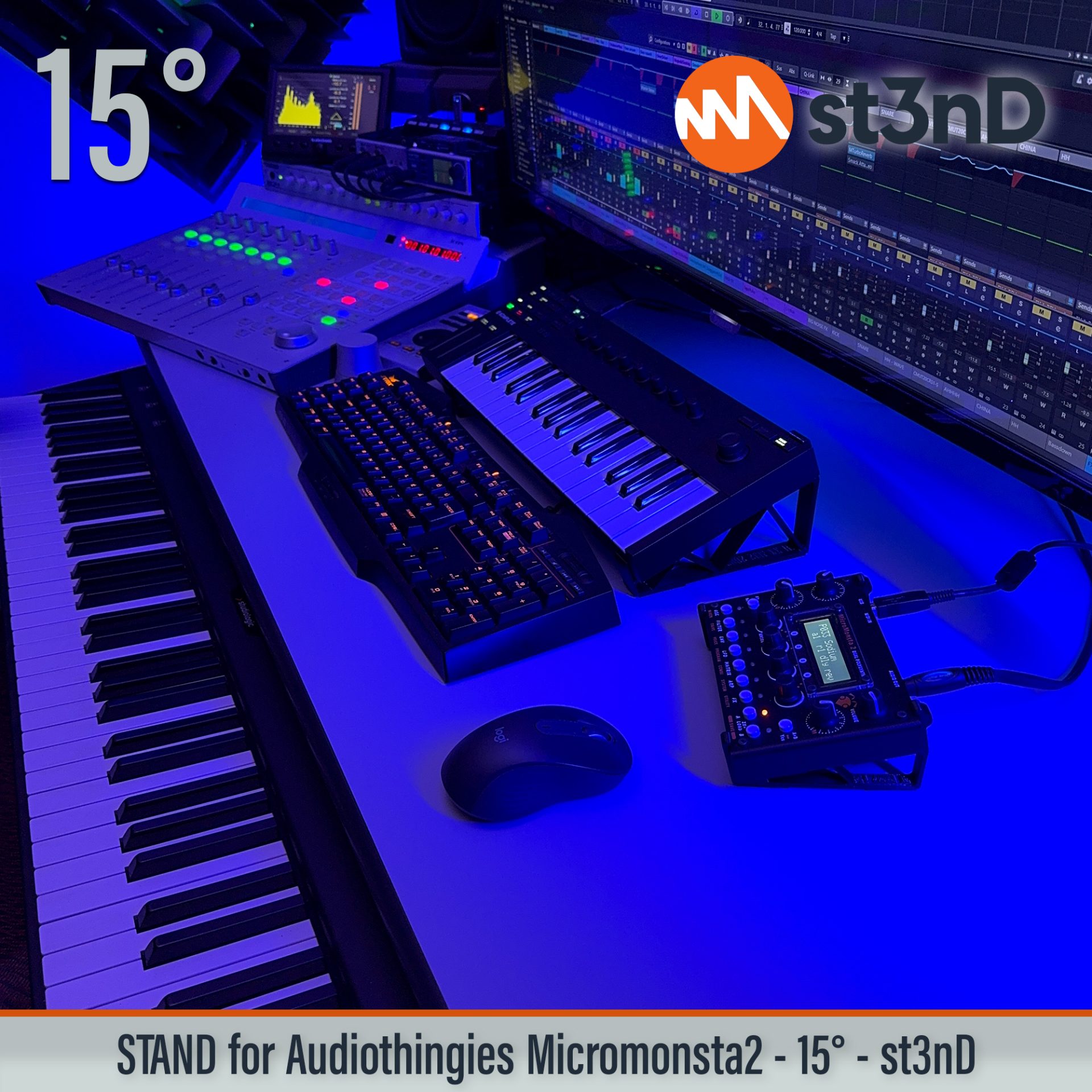desktop stand, music production, st3nD, stand, strong, studio gear, sturdy, Audiothingies MicroMonsta 2, Audiothingies, MicroMonsta 2, Dual polyphonic synthesizer