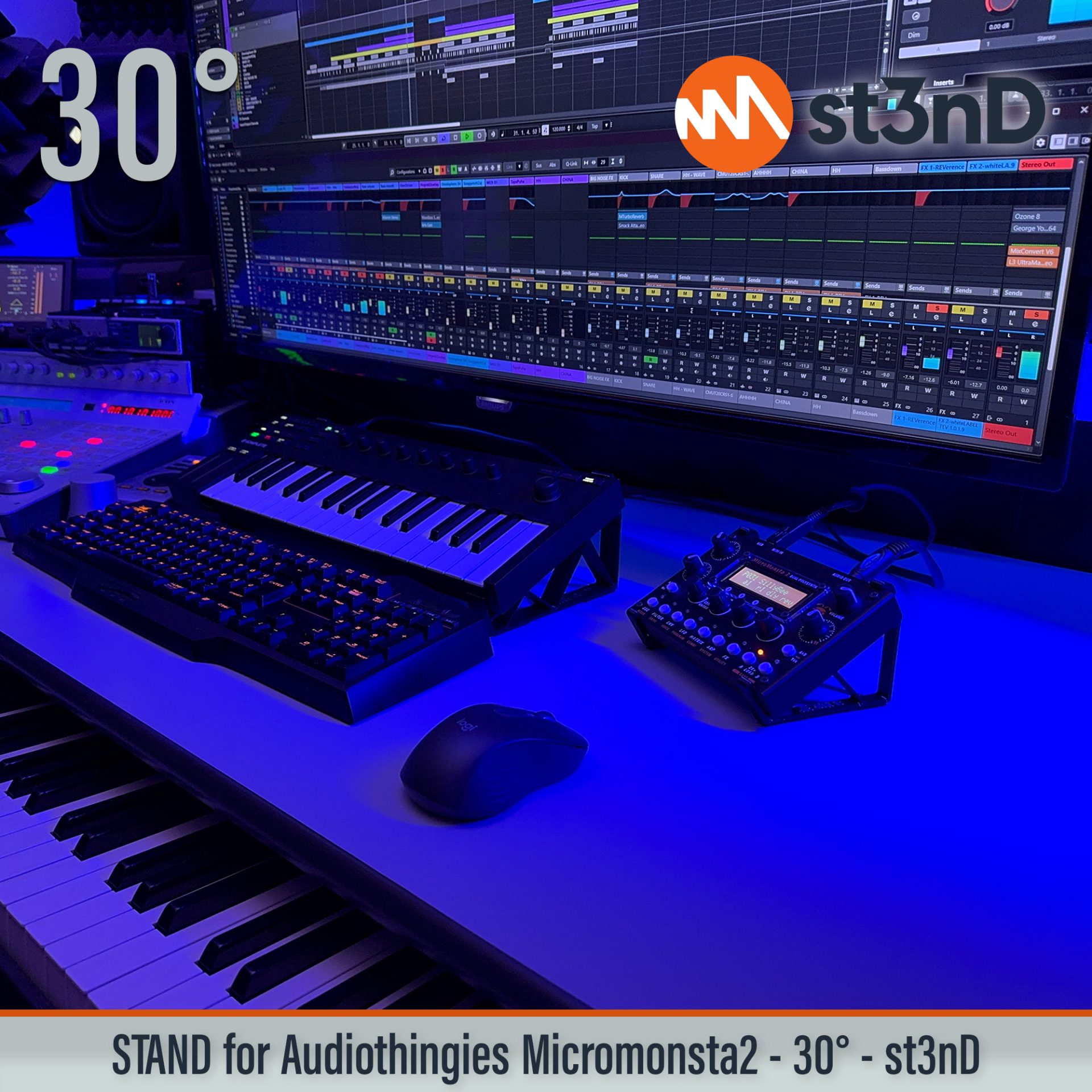 desktop stand, music production, st3nD, stand, strong, studio gear, sturdy, Audiothingies MicroMonsta 2, Audiothingies, MicroMonsta 2, Dual polyphonic synthesizer