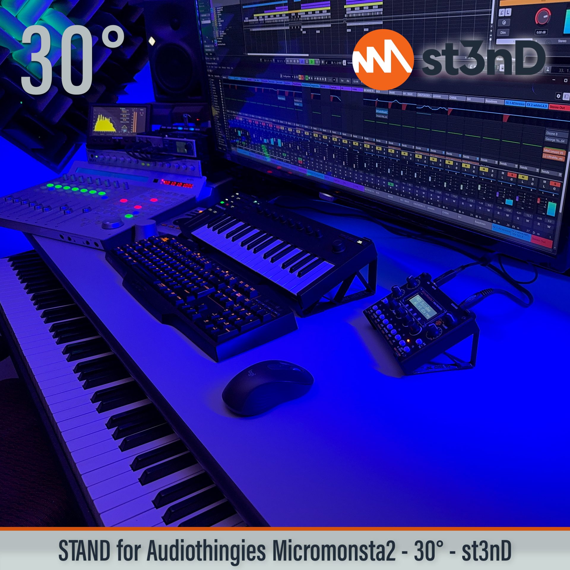 desktop stand, music production, st3nD, stand, strong, studio gear, sturdy, Audiothingies MicroMonsta 2, Audiothingies, MicroMonsta 2, Dual polyphonic synthesizer