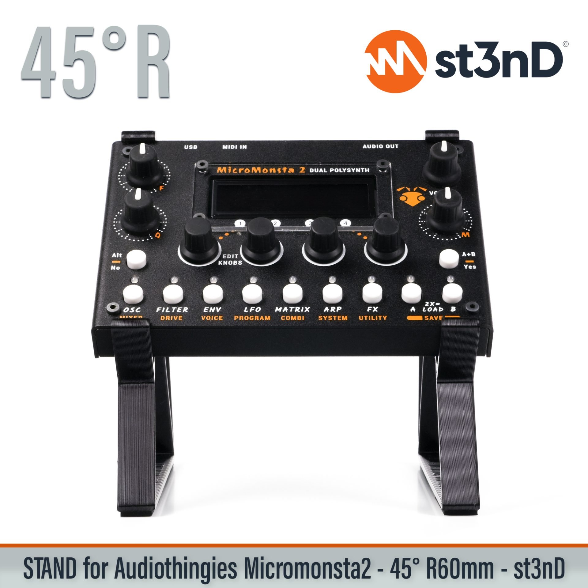 desktop stand, music production, st3nD, stand, strong, studio gear, sturdy, Audiothingies MicroMonsta 2, Audiothingies, MicroMonsta 2, Dual polyphonic synthesizer