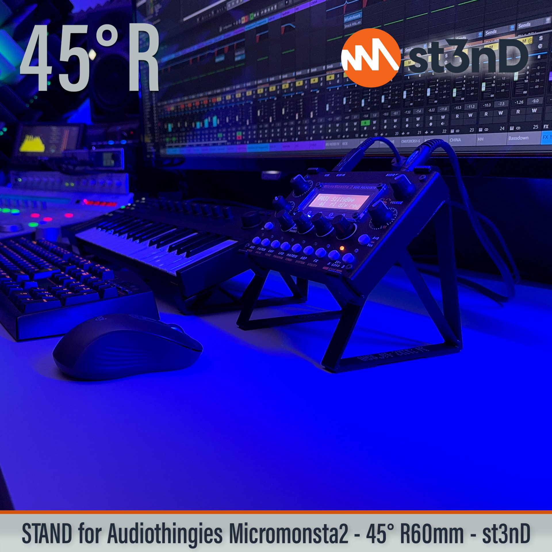 desktop stand, music production, st3nD, stand, strong, studio gear, sturdy, Audiothingies MicroMonsta 2, Audiothingies, MicroMonsta 2, Dual polyphonic synthesizer