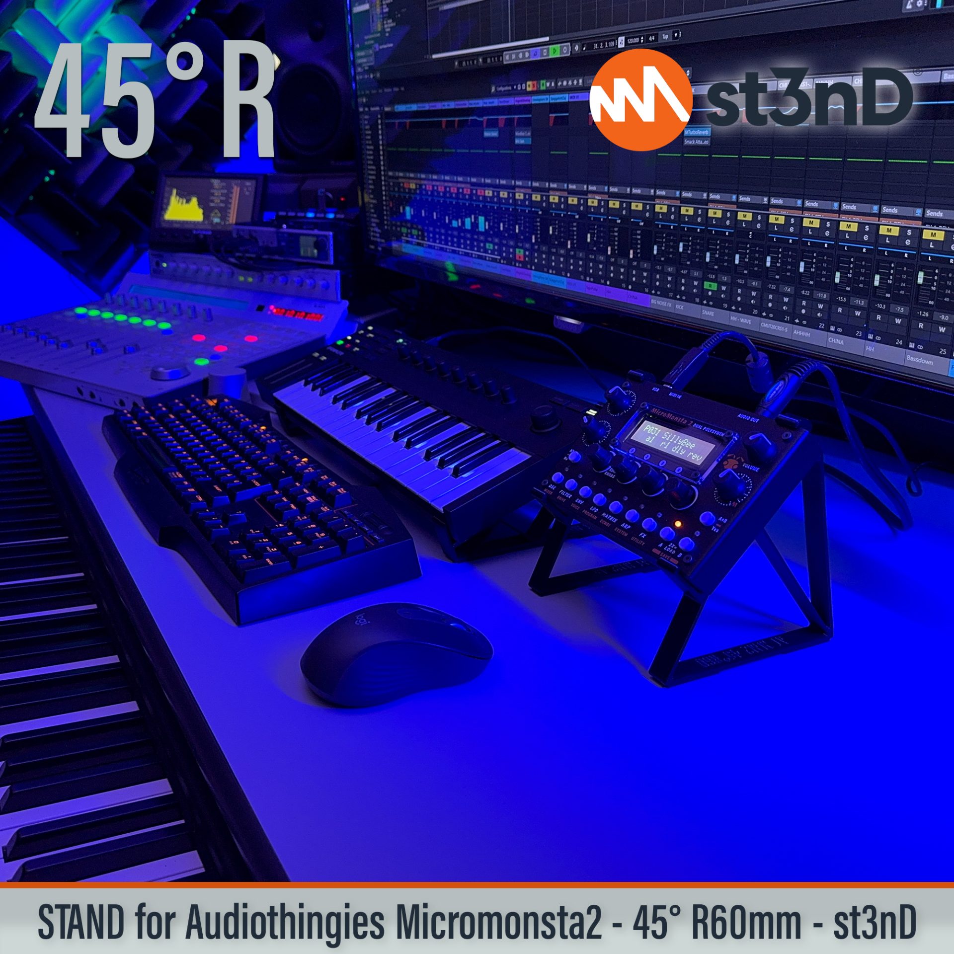 desktop stand, music production, st3nD, stand, strong, studio gear, sturdy, Audiothingies MicroMonsta 2, Audiothingies, MicroMonsta 2, Dual polyphonic synthesizer