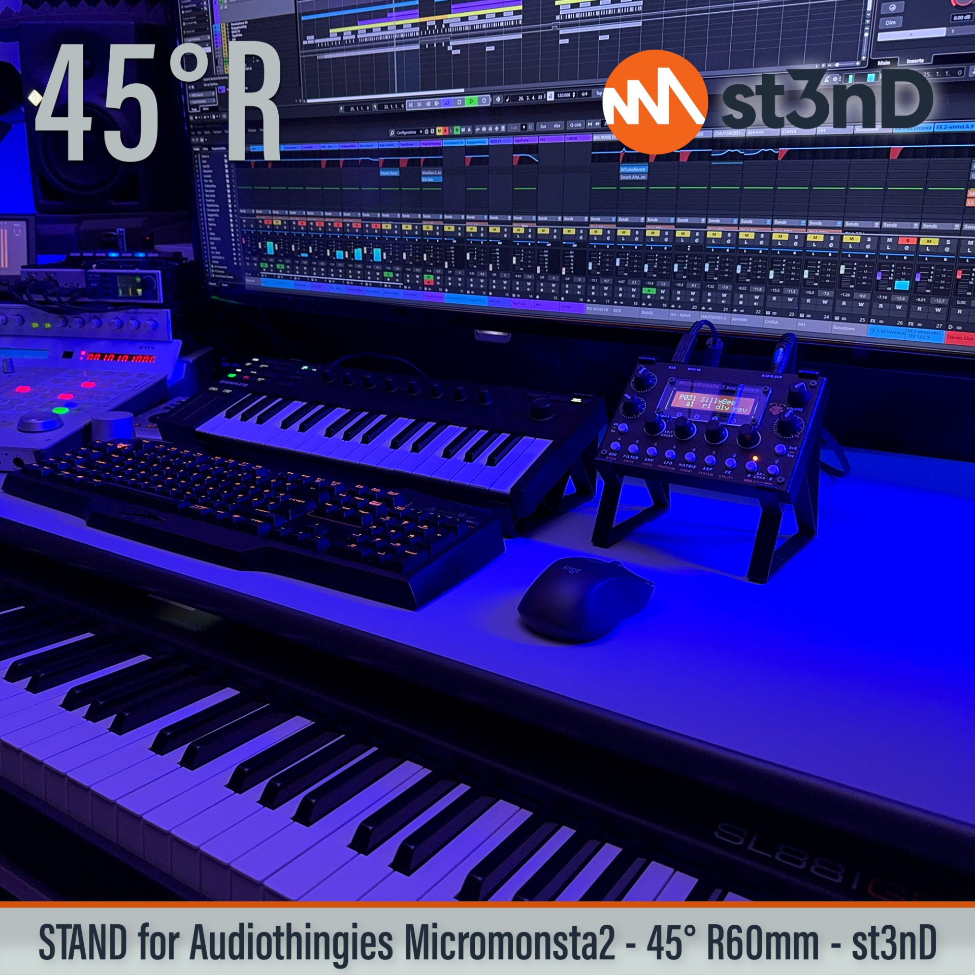 desktop stand, music production, st3nD, stand, strong, studio gear, sturdy, Audiothingies MicroMonsta 2, Audiothingies, MicroMonsta 2, Dual polyphonic synthesizer