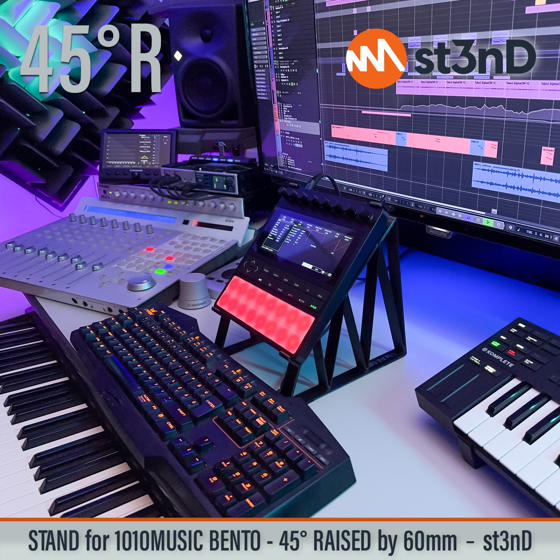 desktop stand music production st3nD stand strong studio gear sturdy 1010music Bento sampling production lab 1010music Bento sampler workstation music producer