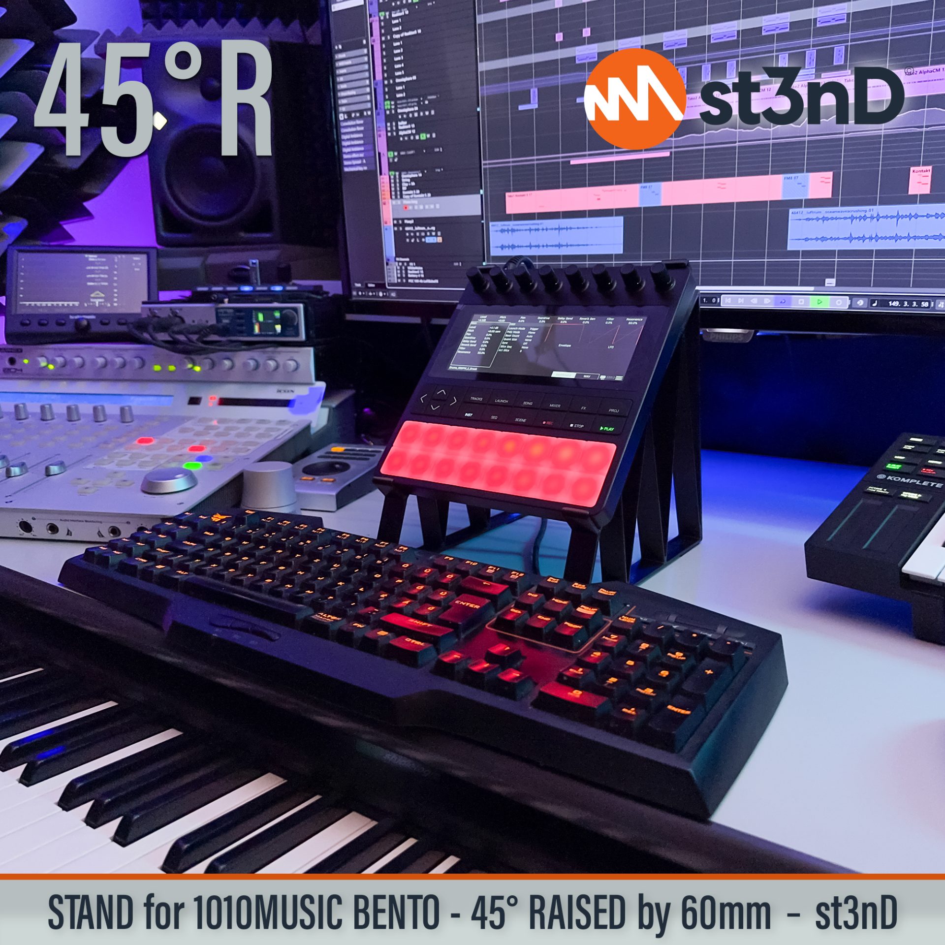 desktop stand music production st3nD stand strong studio gear sturdy 1010music Bento sampling production lab 1010music Bento sampler workstation music producer