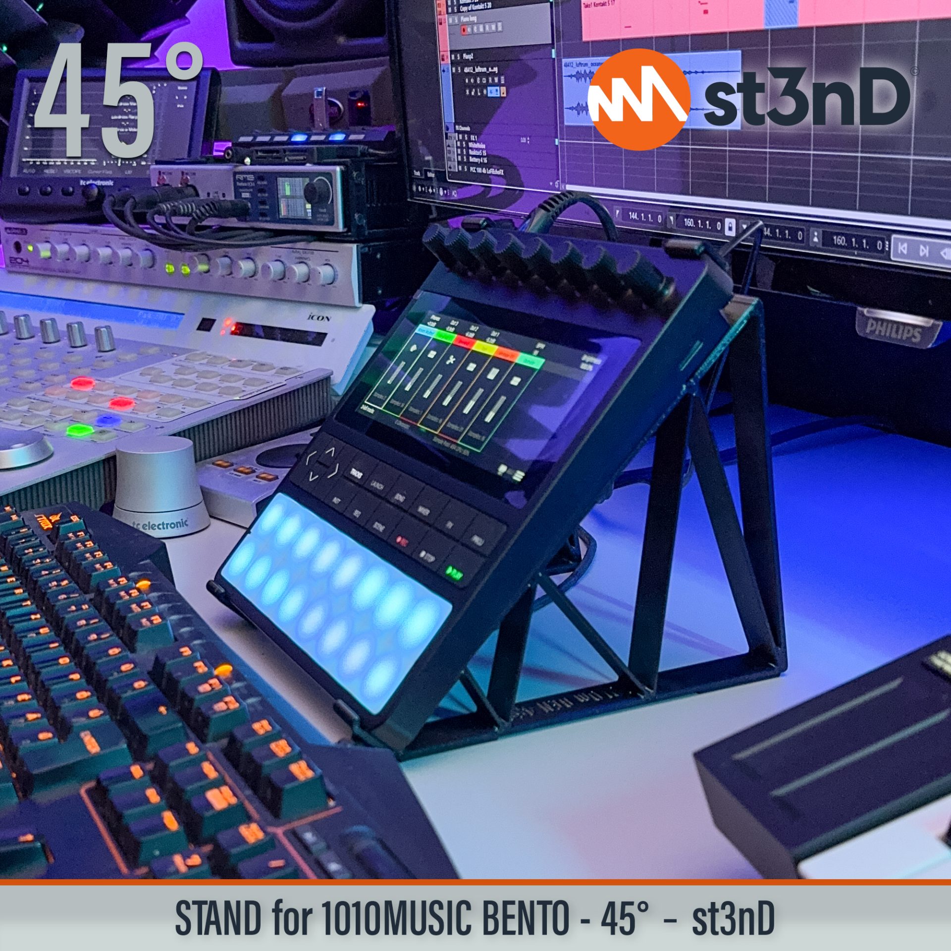 desktop stand music production st3nD stand strong studio gear sturdy 1010music Bento sampling production lab 1010music Bento sampler workstation music producer