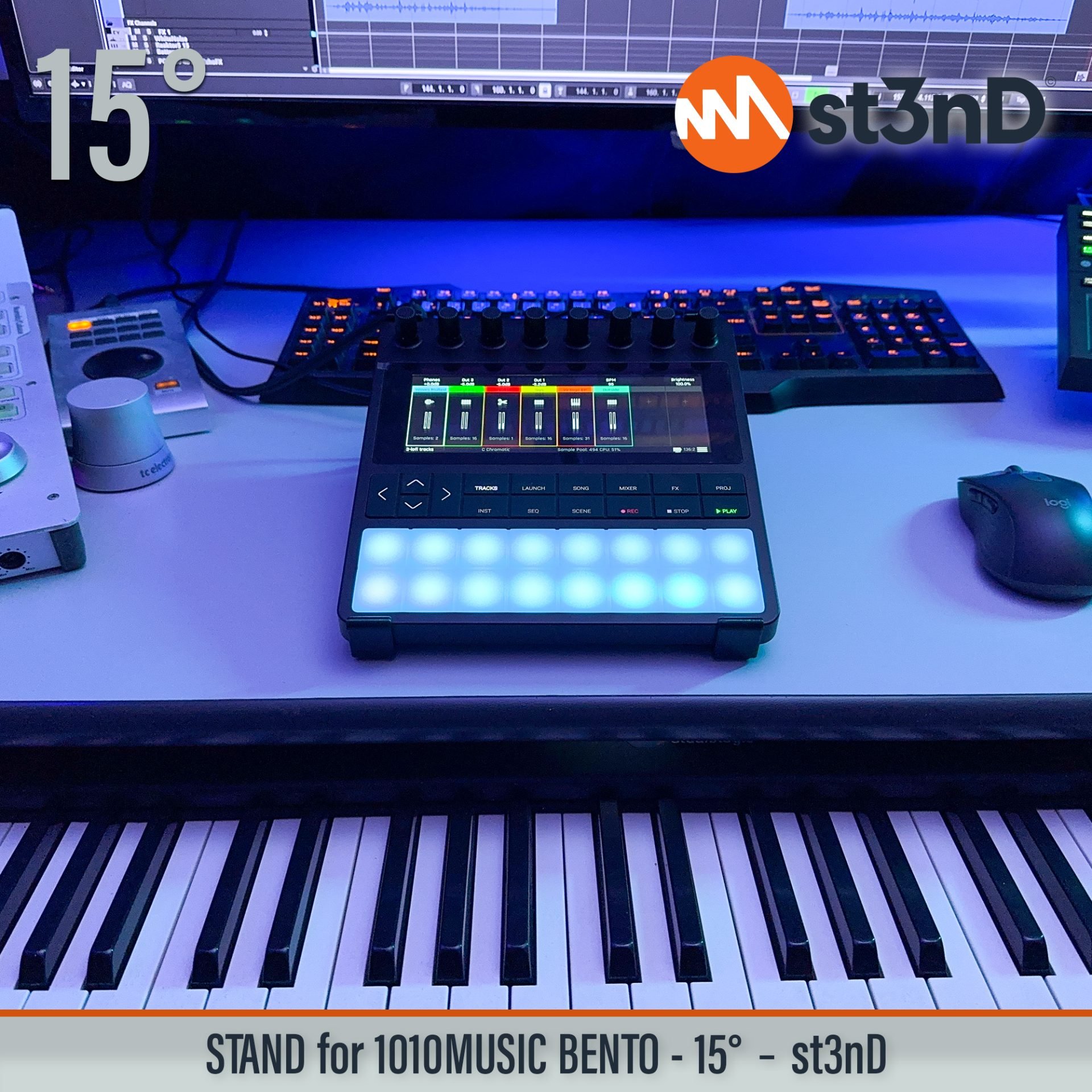 desktop stand music production st3nD stand strong studio gear sturdy 1010music Bento sampling production lab 1010music Bento sampler workstation music producer