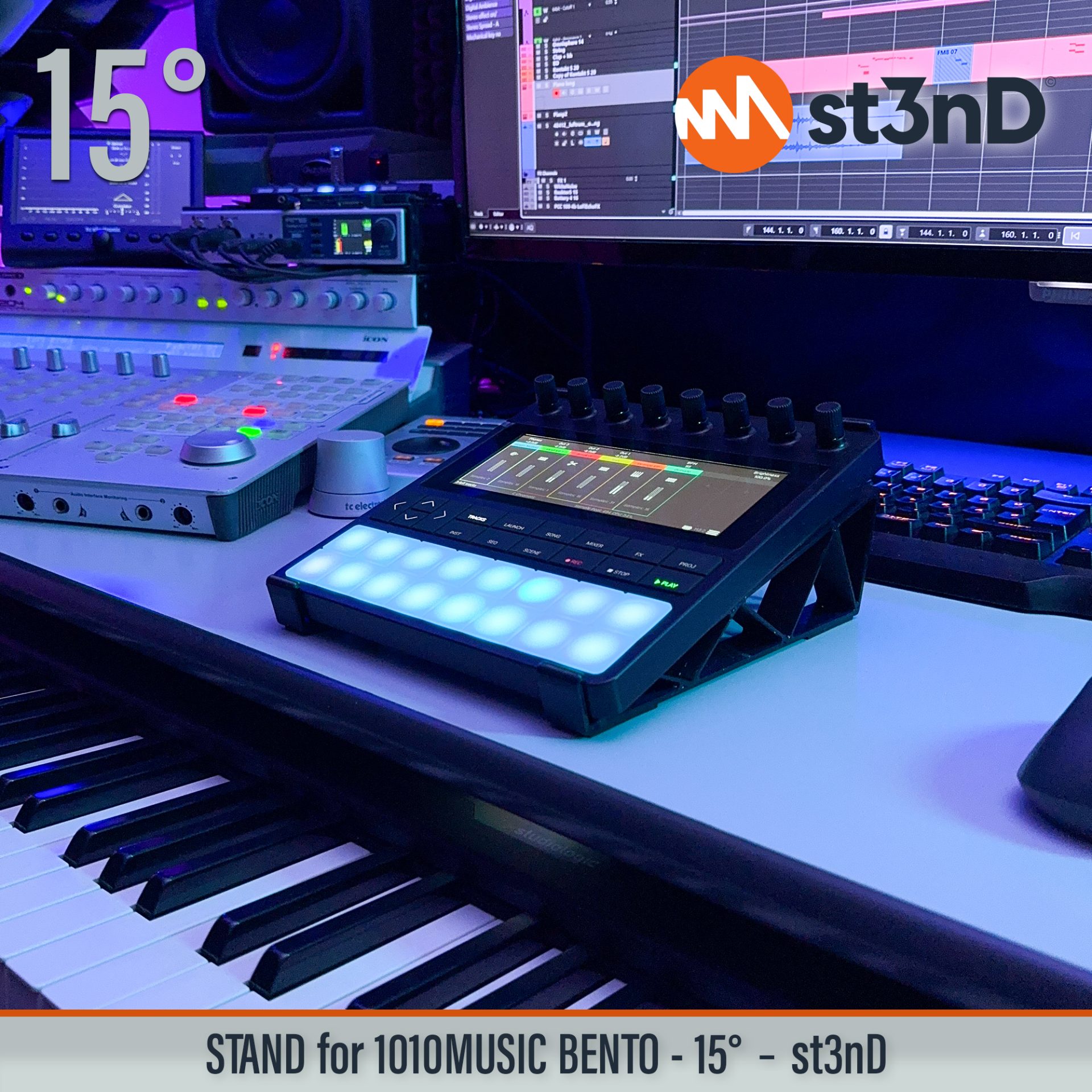 desktop stand music production st3nD stand strong studio gear sturdy 1010music Bento sampling production lab 1010music Bento sampler workstation music producer