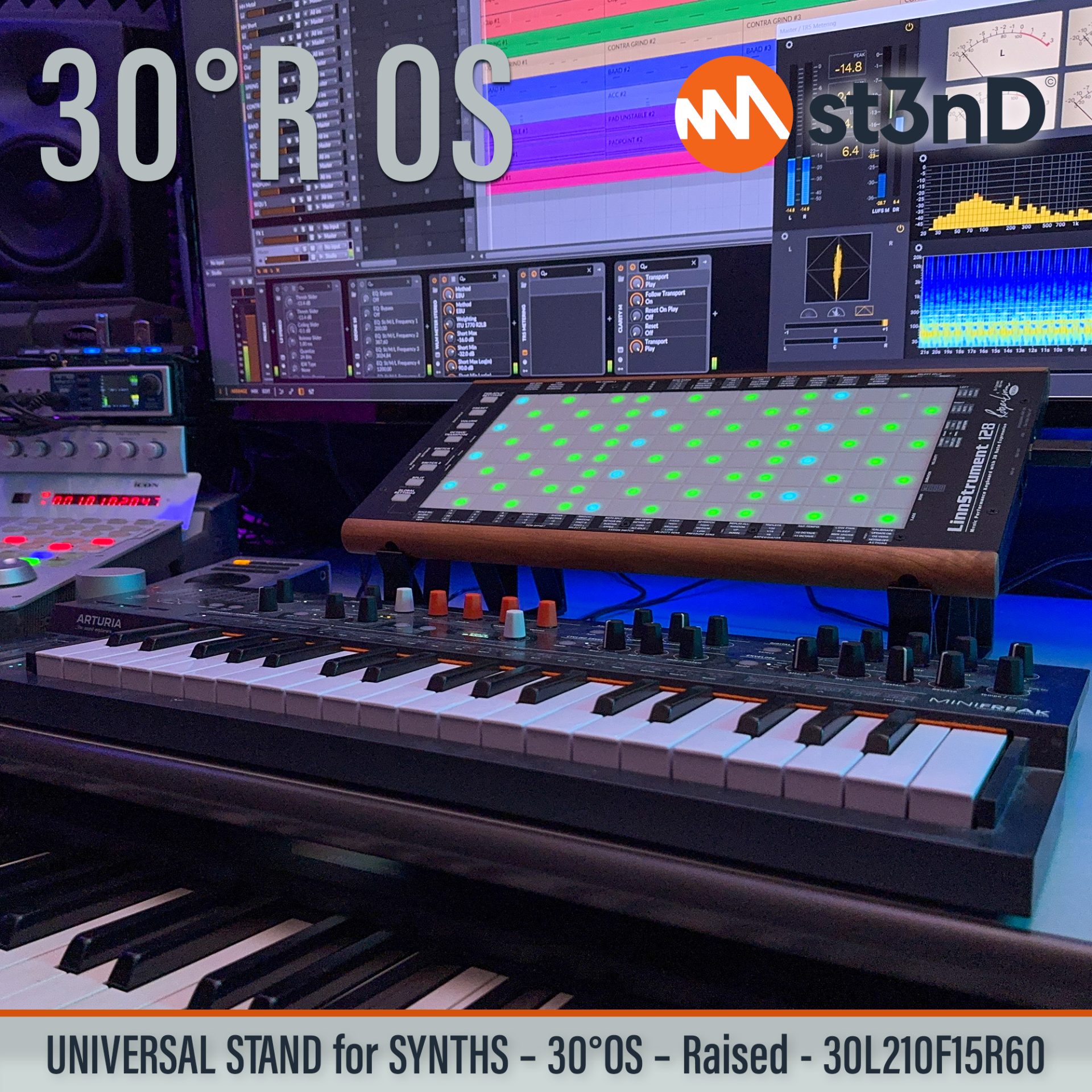 AUDIO DEVICES controller CONTROLLERS home studio instrument accessory LINNSTRUMENT 128 portable raised ROGER LINN DESIGN ROGER LINN DESIGN LINNSTRUMENT 128 st3nD stable stand strong studio accessory sturdy synth synth accessory synth desktop stand SYNTHS tilted