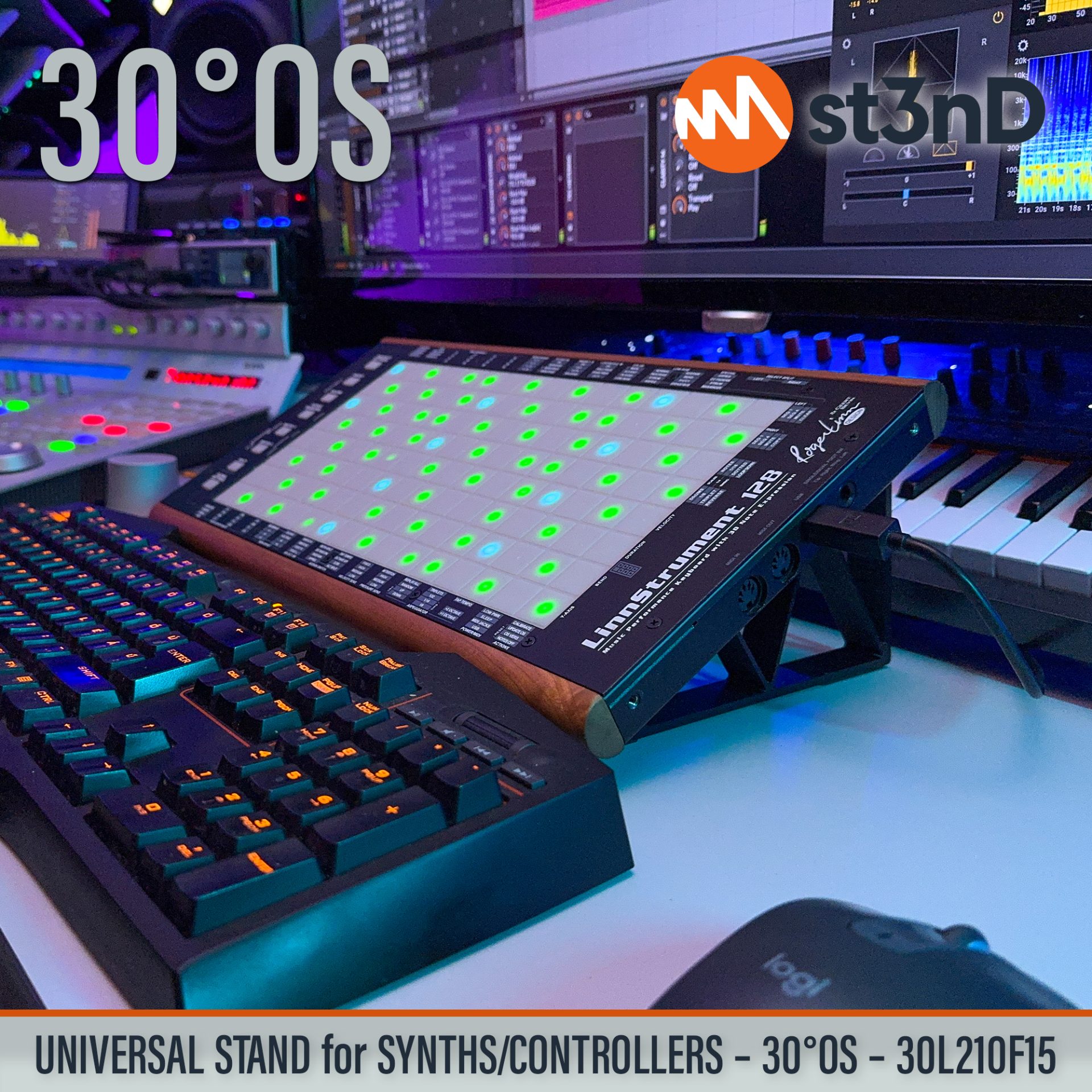 AUDIO DEVICES controller CONTROLLERS home studio instrument accessory LINNSTRUMENT 128 portable raised ROGER LINN DESIGN ROGER LINN DESIGN LINNSTRUMENT 128 st3nD stable stand strong studio accessory sturdy synth synth accessory synth desktop stand SYNTHS tilted