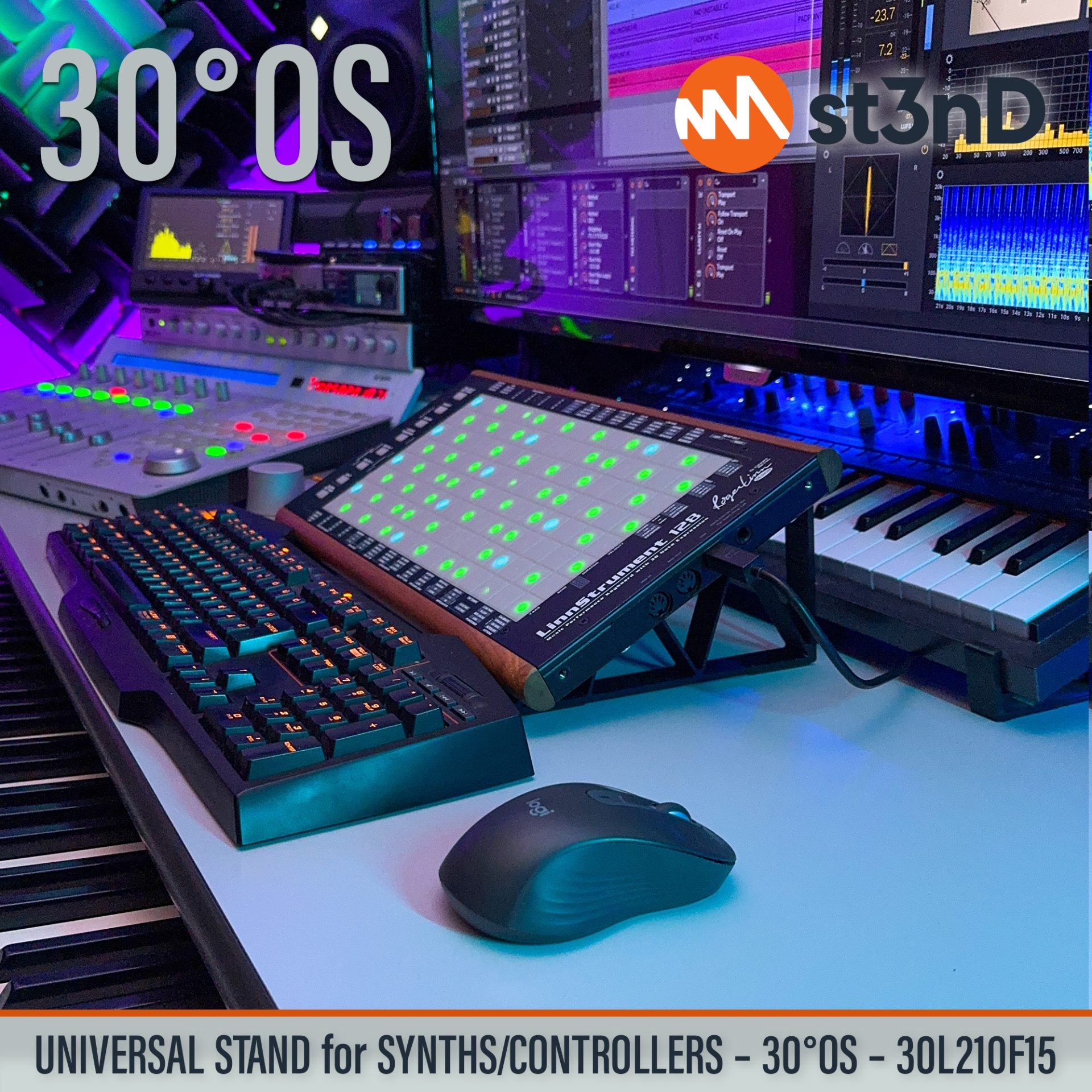 AUDIO DEVICES controller CONTROLLERS home studio instrument accessory LINNSTRUMENT 128 portable raised ROGER LINN DESIGN ROGER LINN DESIGN LINNSTRUMENT 128 st3nD stable stand strong studio accessory sturdy synth synth accessory synth desktop stand SYNTHS tilted