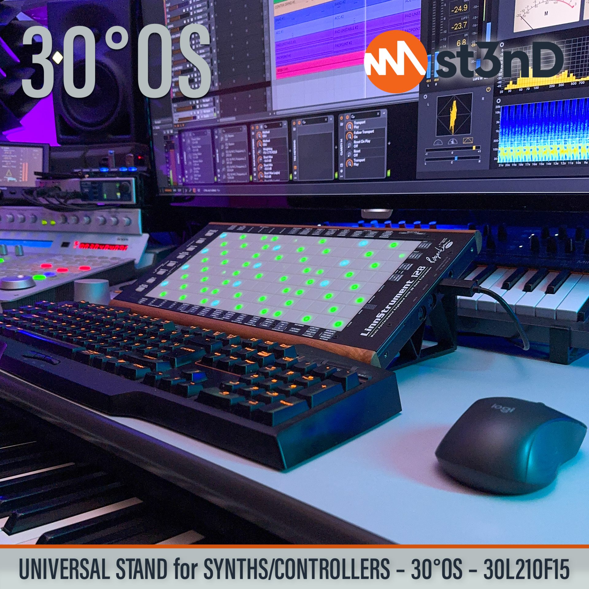 AUDIO DEVICES controller CONTROLLERS home studio instrument accessory LINNSTRUMENT 128 portable raised ROGER LINN DESIGN ROGER LINN DESIGN LINNSTRUMENT 128 st3nD stable stand strong studio accessory sturdy synth synth accessory synth desktop stand SYNTHS tilted